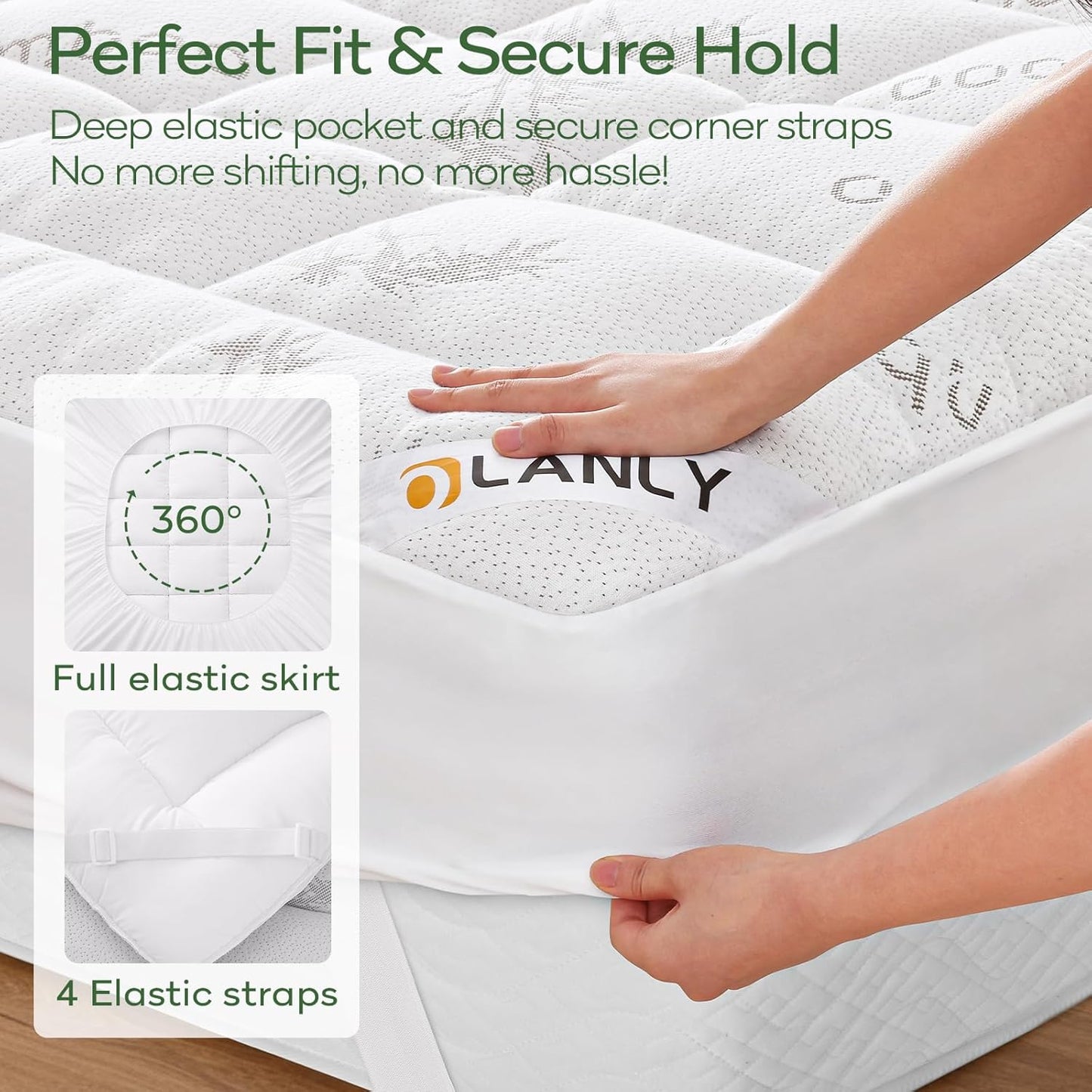 OLANLY Queen Mattress Topper - Cooling Bamboo Viscose Pillow Top for Back Pain Relief | Plush White Deep Pocket