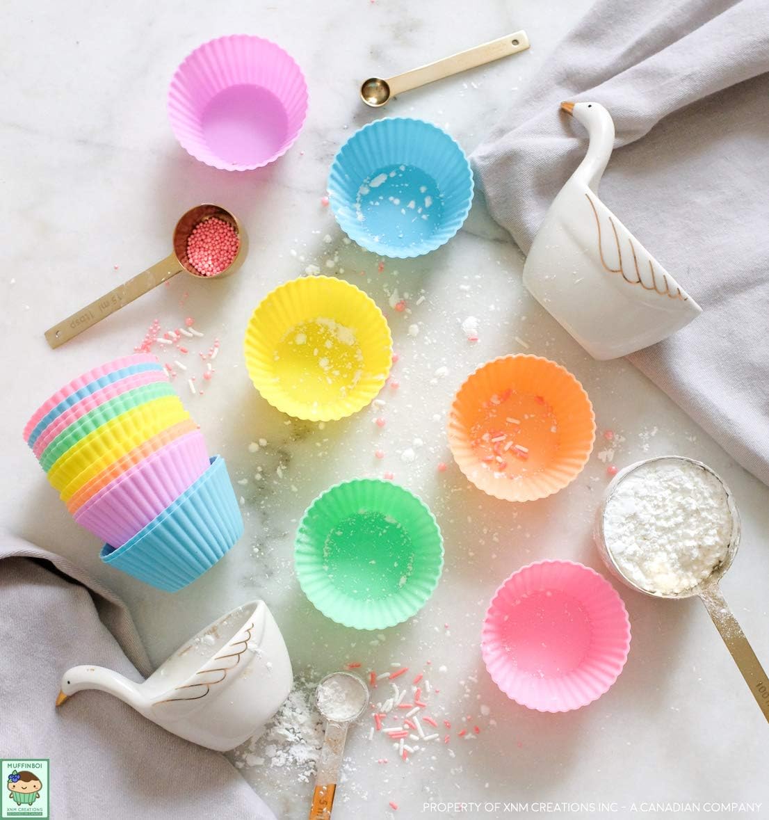 XNM Creations Premium Silicone Cupcake & Muffin Liner Molds - Pastel Baking Cups, Pack of 24