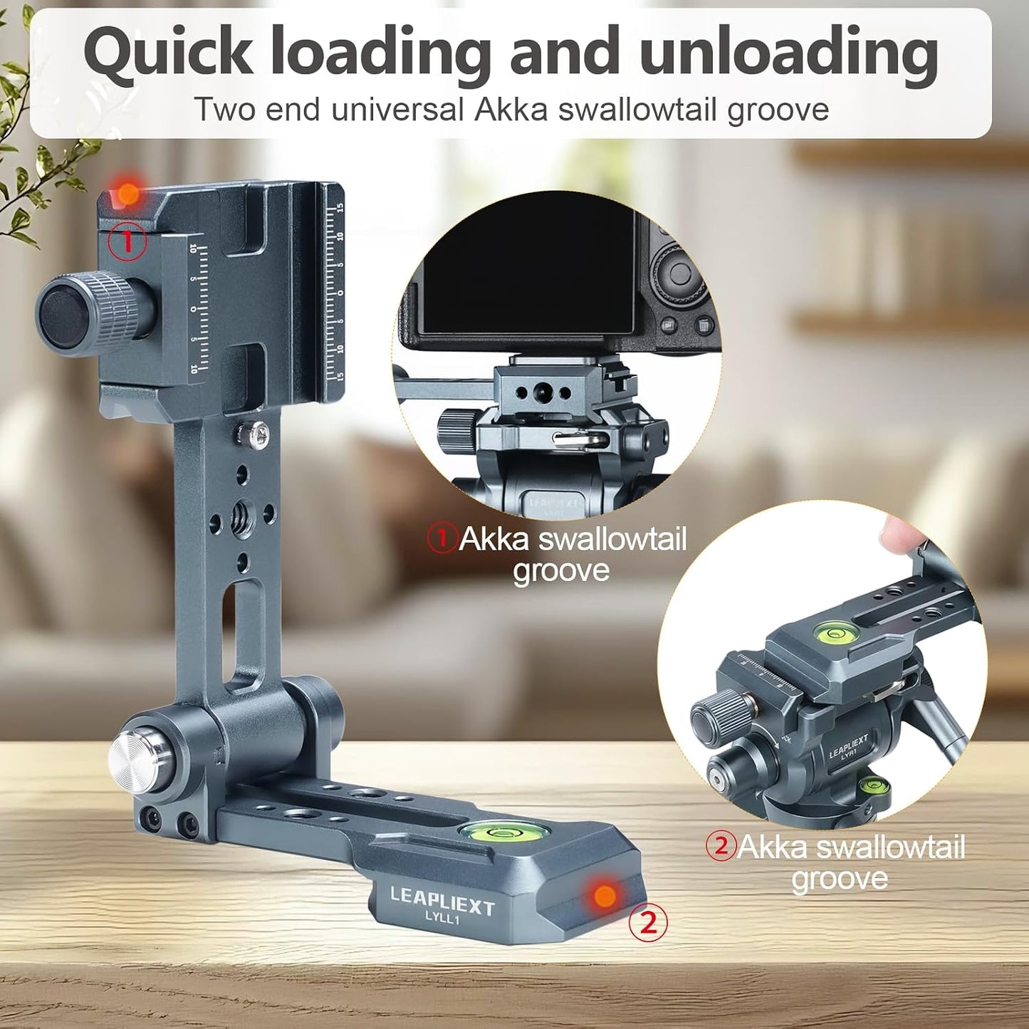 LEAPLIEXT 90 1/4" Aluminum Camera L Bracket, Folding Vertical/Horizontal Shooting Mount, Arca-Swiss Groove, Cold Shoe
