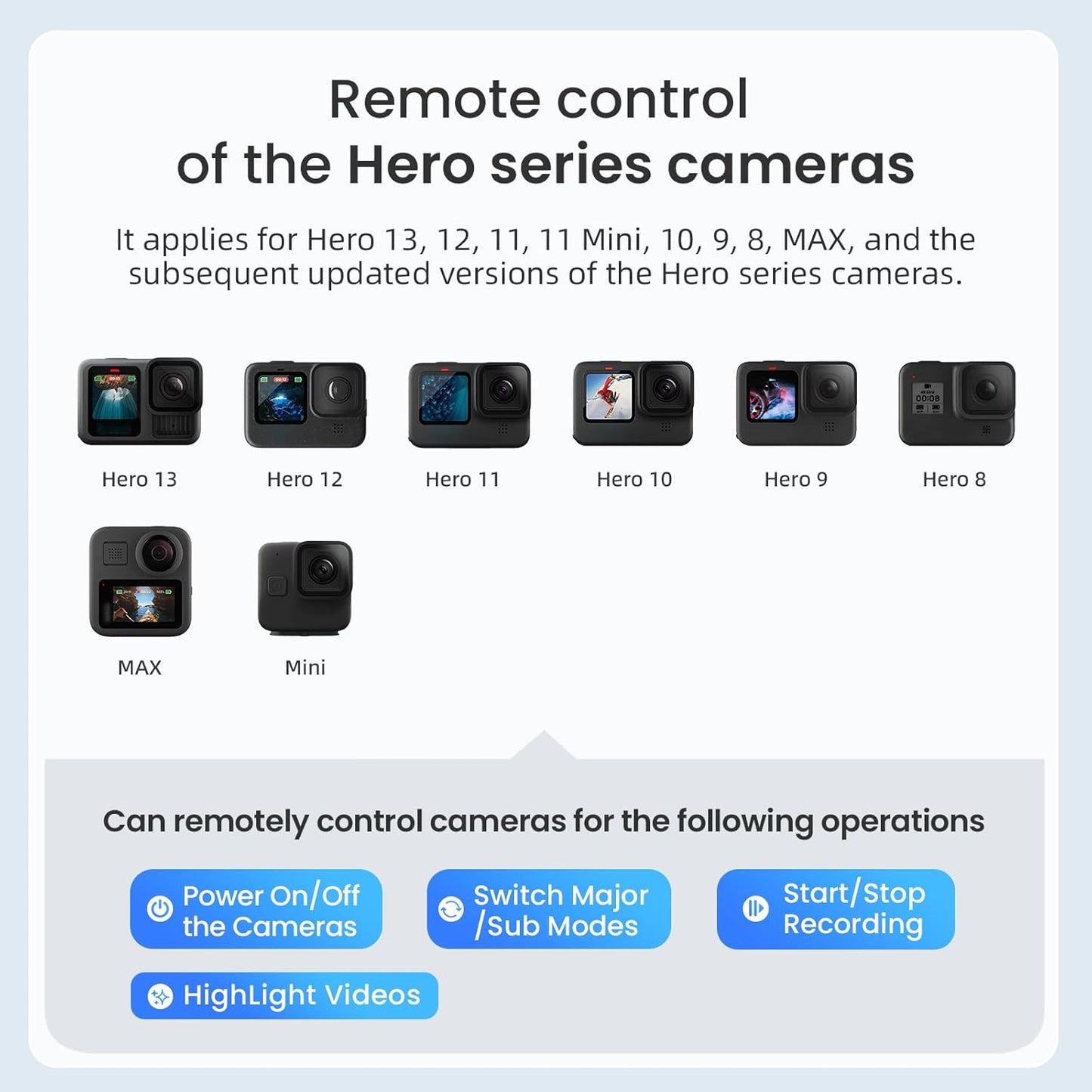 Aovee 100CM Insta360/Gopro Remote Control Selfie Stick Rechargeable Waterproof Stretchable Compatible with Action