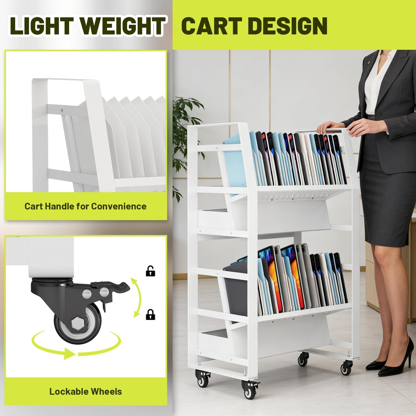 Hymula 32-Device Mobile Charging Cart for Laptops, Tablets, iPads & Chromebooks – Open Design with Removable Slots, Cable Management, Easy Access Storage for Schools & Offices