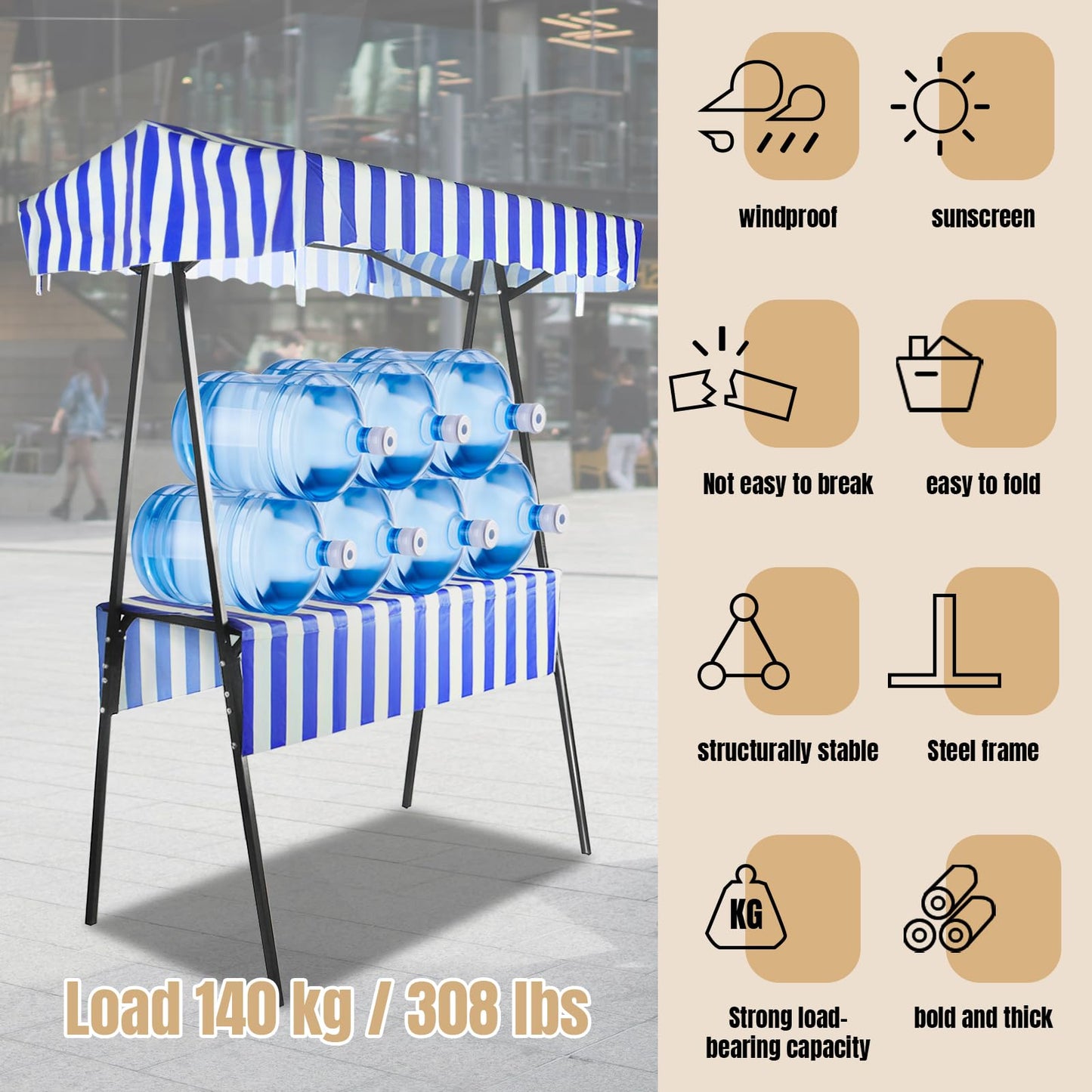 WEWLINE White Portable Display Stand for Party Decor, Birthday, Wedding, Celebrations, Commercial Events, Foldable Vendor Stall, Metal Drink & Gift Holder with Waterproof Canopy, Indoor and Outdoor