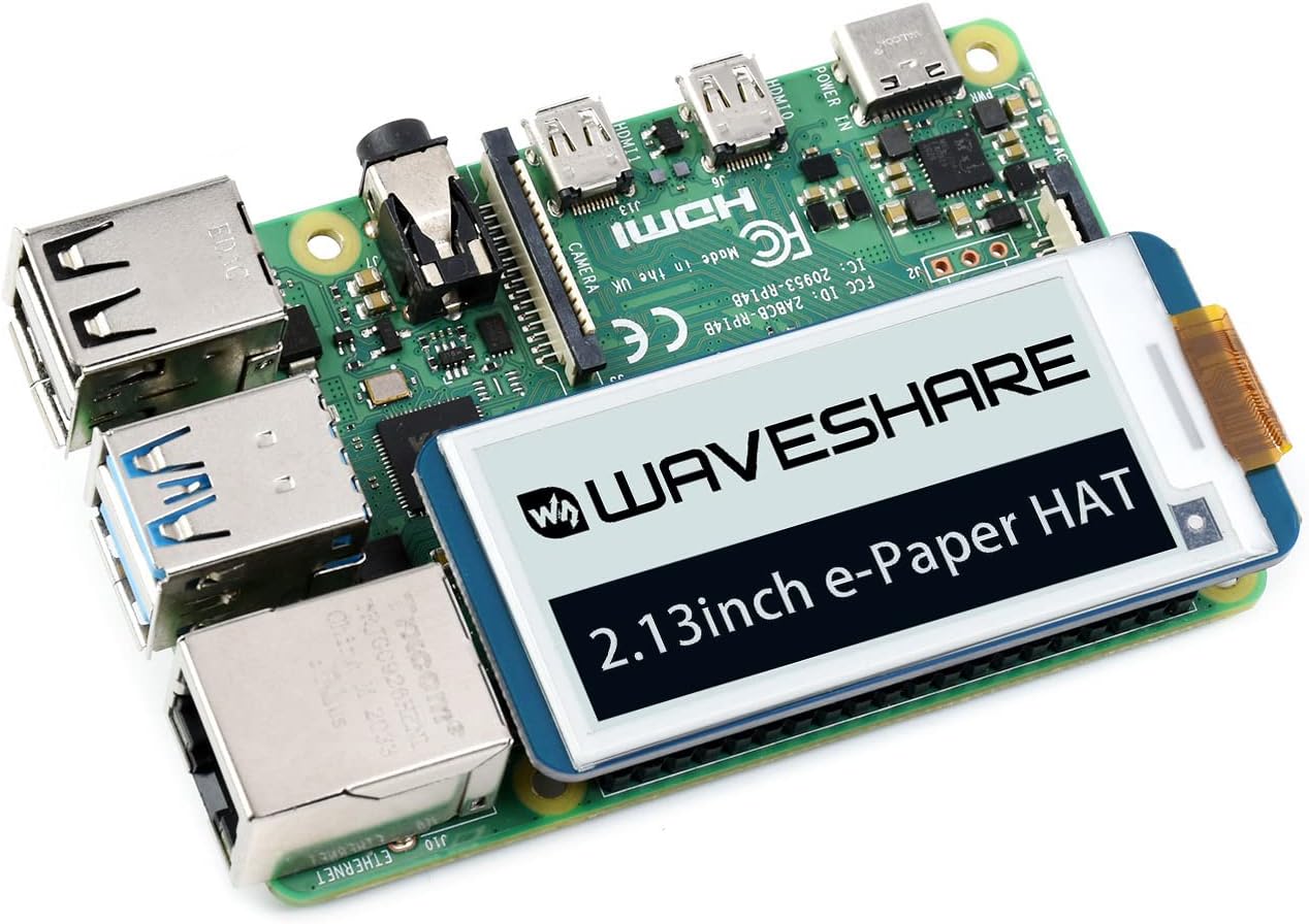 waveshare 2.13inch V4 250x122 3.3V/5V WH/2B/3B/3B+/4B, E-Ink Display HAT Version, Resolution Black White Two-Color
