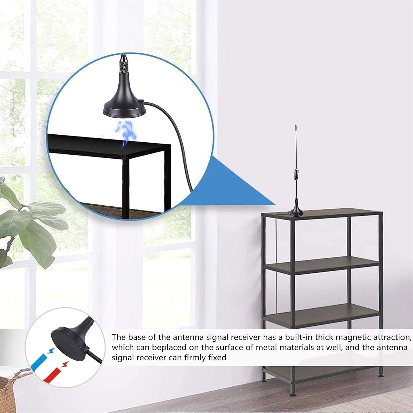 LACUCINO 75 1.5m 16.4Ft 6pcs ohm FM Antenna, Outdoor Antenna WiFi Stereo TV Indoor, SMA-Male Connector Magnetic