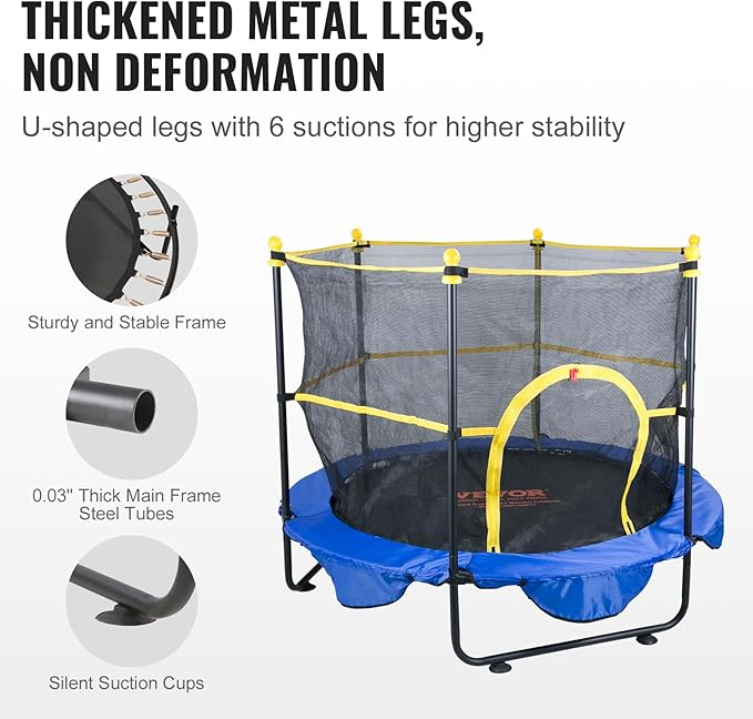 VEVOR 5FT Trampoline 50"/55"/56 * 35" for Indoor/Outdoor use for Toddlers, Foldable Mini Baby with Foam Handle, Recreational Birthday Gift
