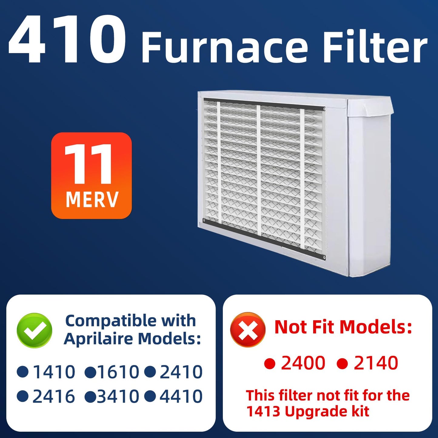 4 Pack, 410 Replacement Air Filter, MERV 11,Actual Size: 16"x28"x4", Nominal Size: 16x25x4, HVAC Furnace Filter, Compatible with AprilAire Models 4400, 3410, 2416, 2410, 1610, 1410