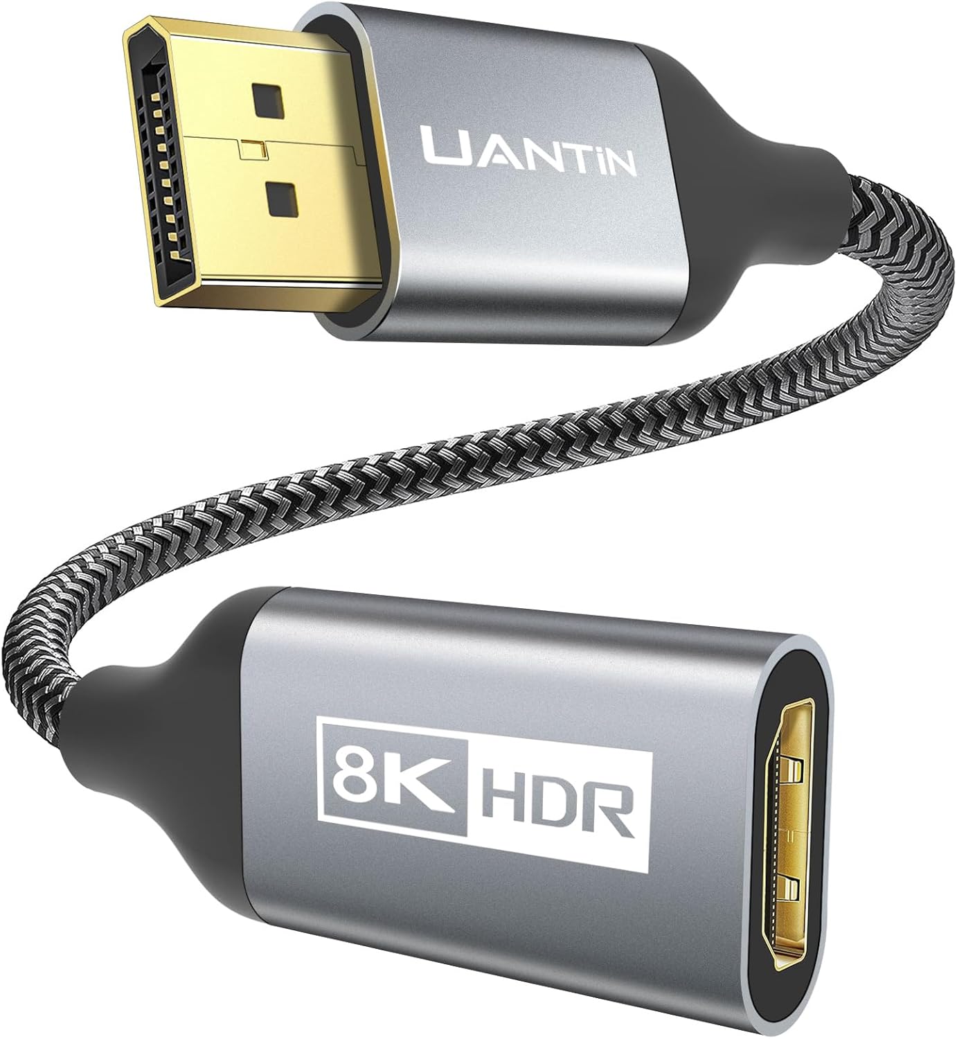 UANTIN 8K 1.4 2.1 4K 120Hz/ 8K 60Hz, PS5/Xbox, DisplayPort to HDMI Adapter with Unidirectional DP to HDMI Cable