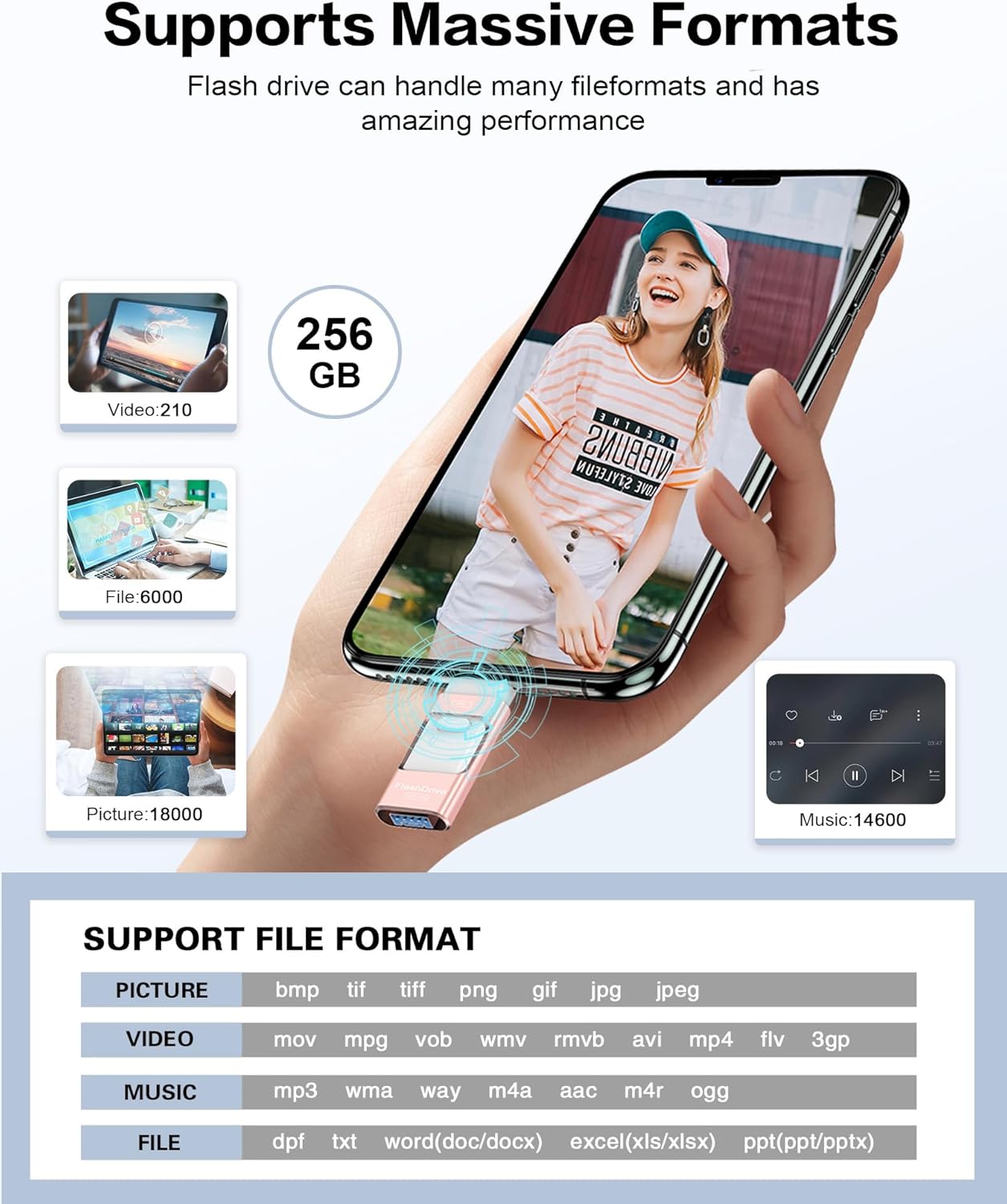 ZARMST 256GB, Flash Drive for iPhone Photo Stick Thumb Drive USB Stick High Speed Transfer USB Drives External Storage