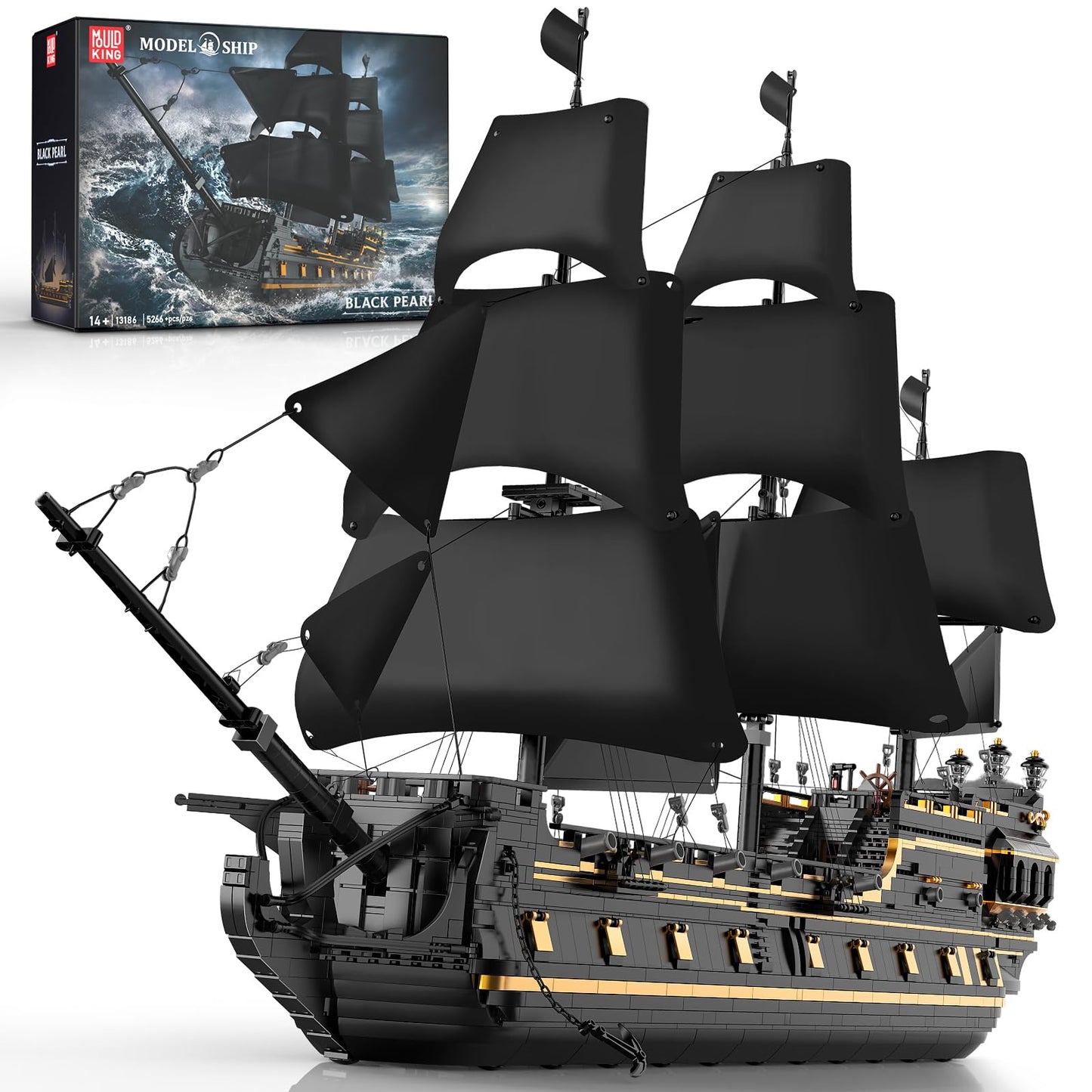 Mould King Pirates Ship Large Building Sets, 13186 MOC Black Pearl Sailboat Construction Sets to Build, Boat Sets for Adult, Home Decor & Birthday Gifts for Teens 14+(5266PCS)