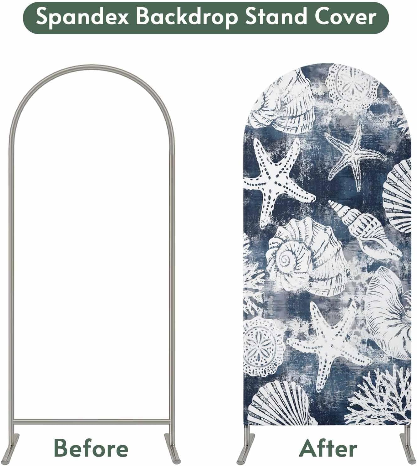 LFoveYuamer 6.6 Ft Arch Backdrop Cover, Coastal Starfish Decorative Wedding Arch Covers Spandex Fitted, Ocean Conch