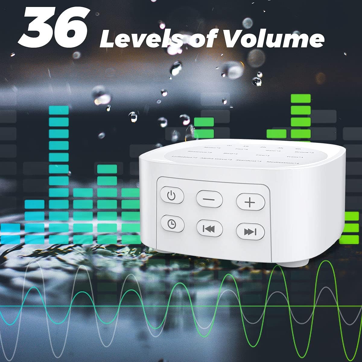 Sleepbox White Noise Sound Machine - 25 Soothing Sounds, 36 Volume Levels, Portable Design for Home & Travel