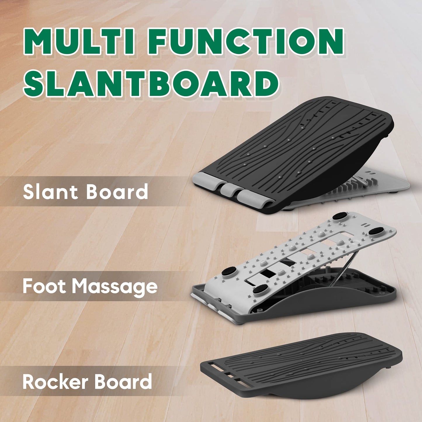 INFIDEZ 3-in-1 Adjustable Incline Slant Board for Calf Stretching Ankle, Foot Massage, 10 Changeable Levels Rocker Board for Plantar Fasciitis Physical Therapy Equipment - Black