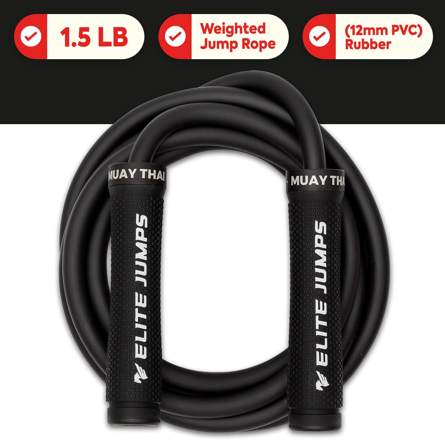 Muay Thai 3.0 Weighted Jump Rope for Men & Women - Professionally Designed for High-Intensity Training | Muay Thai, MMA & Fitness Jump Rope - Full Body Workout Weighted Rope - Black