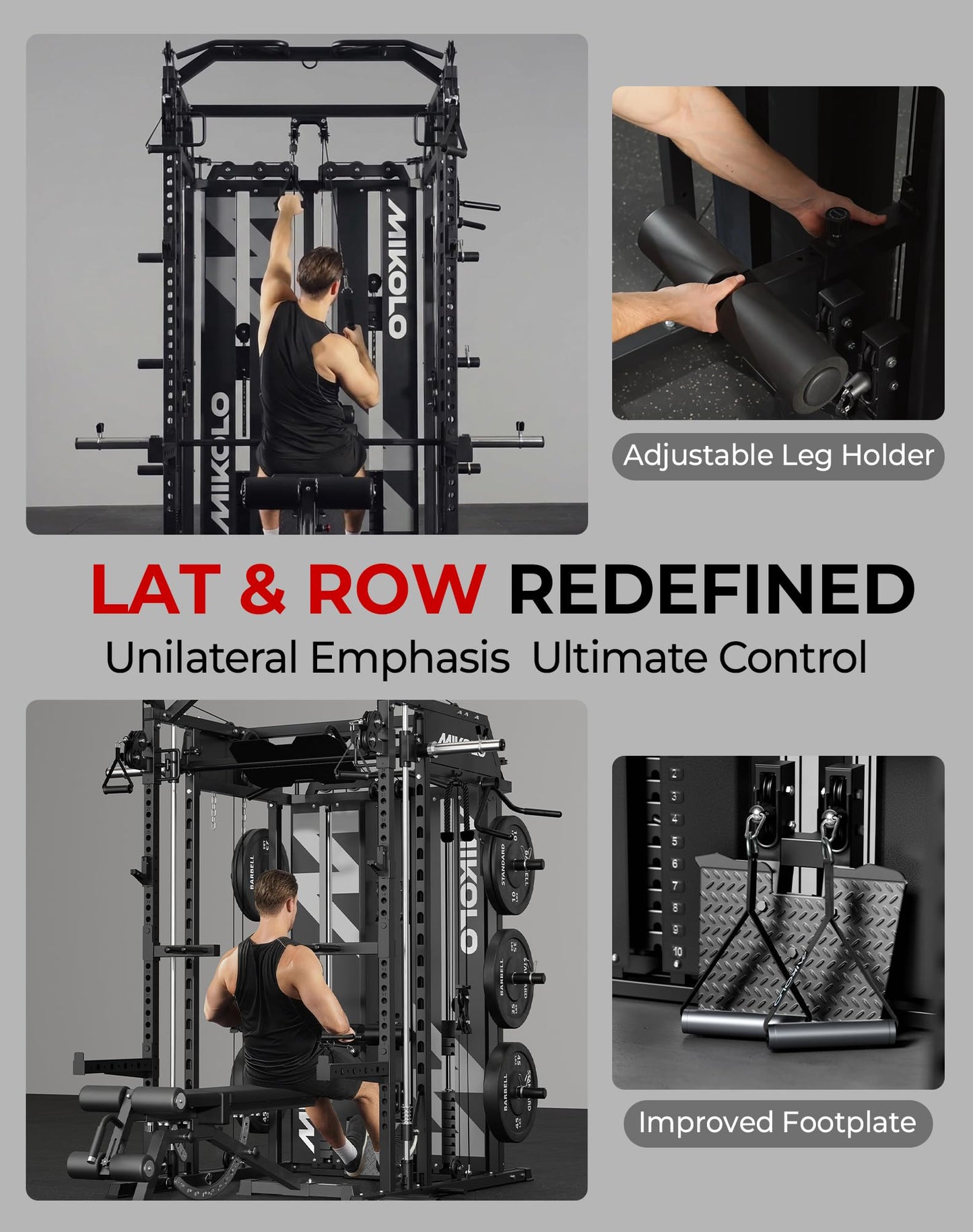 Mikolo Smith Machine with Weight Stack, Power Cage Home Gym System with LAT Pulldown & Cable Crossover, Multi-Functional Trainer with Dual Pulley System, BP 230lbs