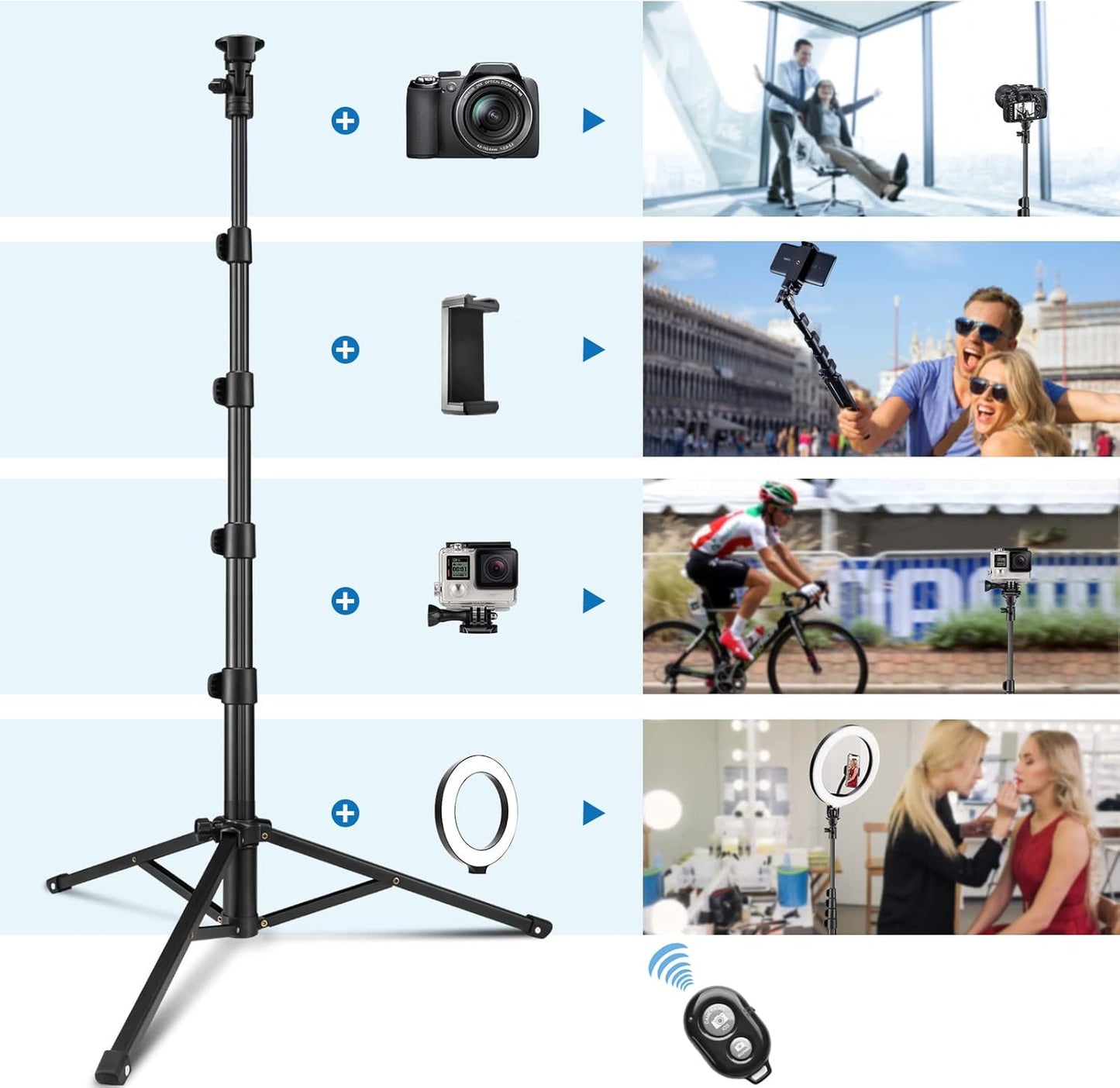 CAMOLO RIG 63" Tripod for Phone,Selfie Stick with Wireless Remote, Extendable Cell Phone Stand & Phone Holder, Solidest