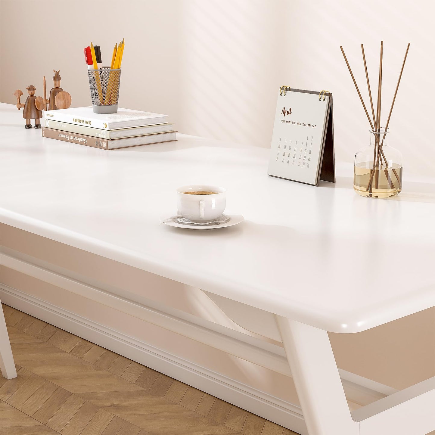 OSCHF Solid Wood Study Desk - 63" Double Long Computer Table for Home Office, 2-Person PC Workstation, White