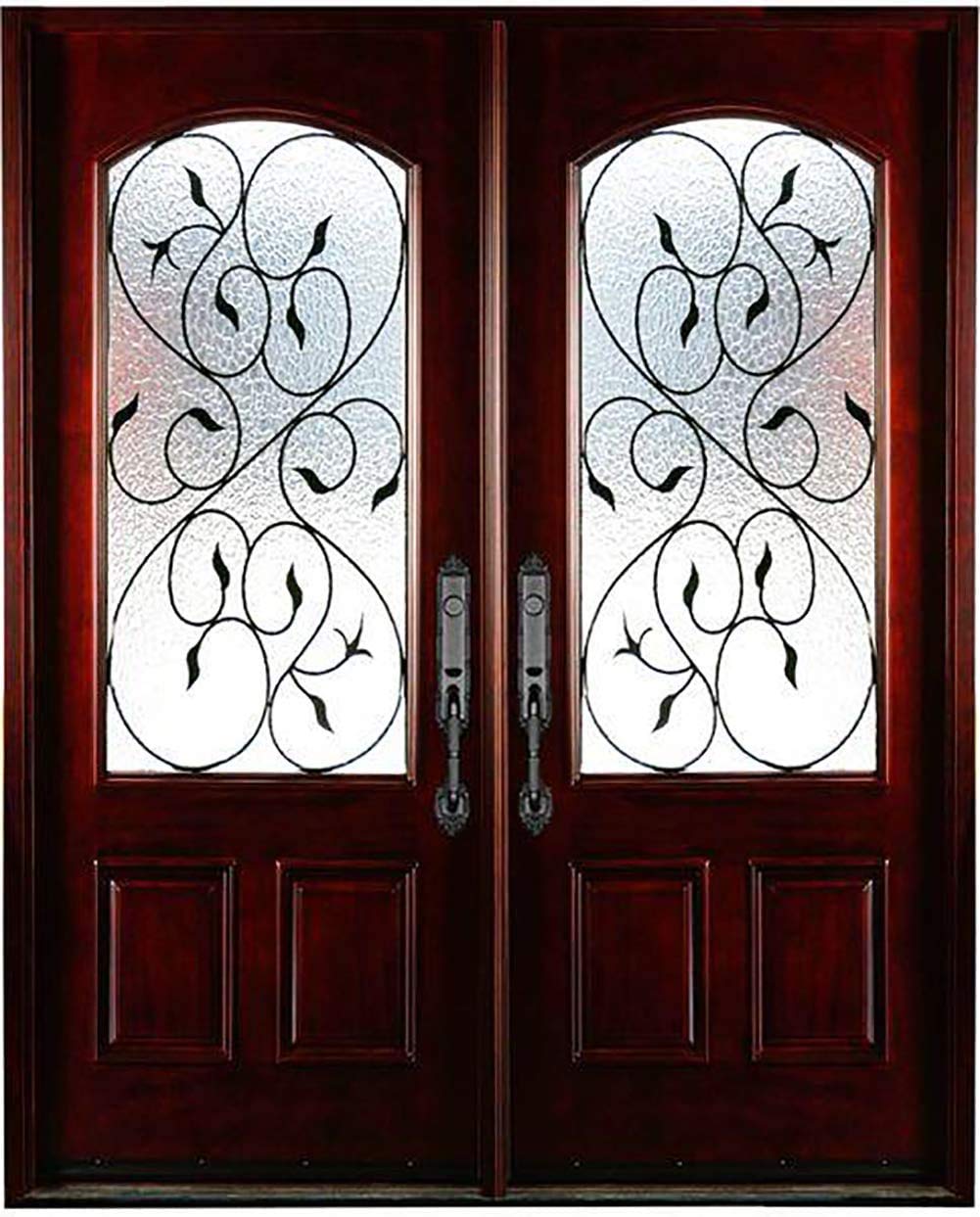 BGW Left Hand in-Swing Exterior Entry Door Finished Prehung Door Wood-Glass Waving Camping Pattern (Left-Hand, Double Door 3680)