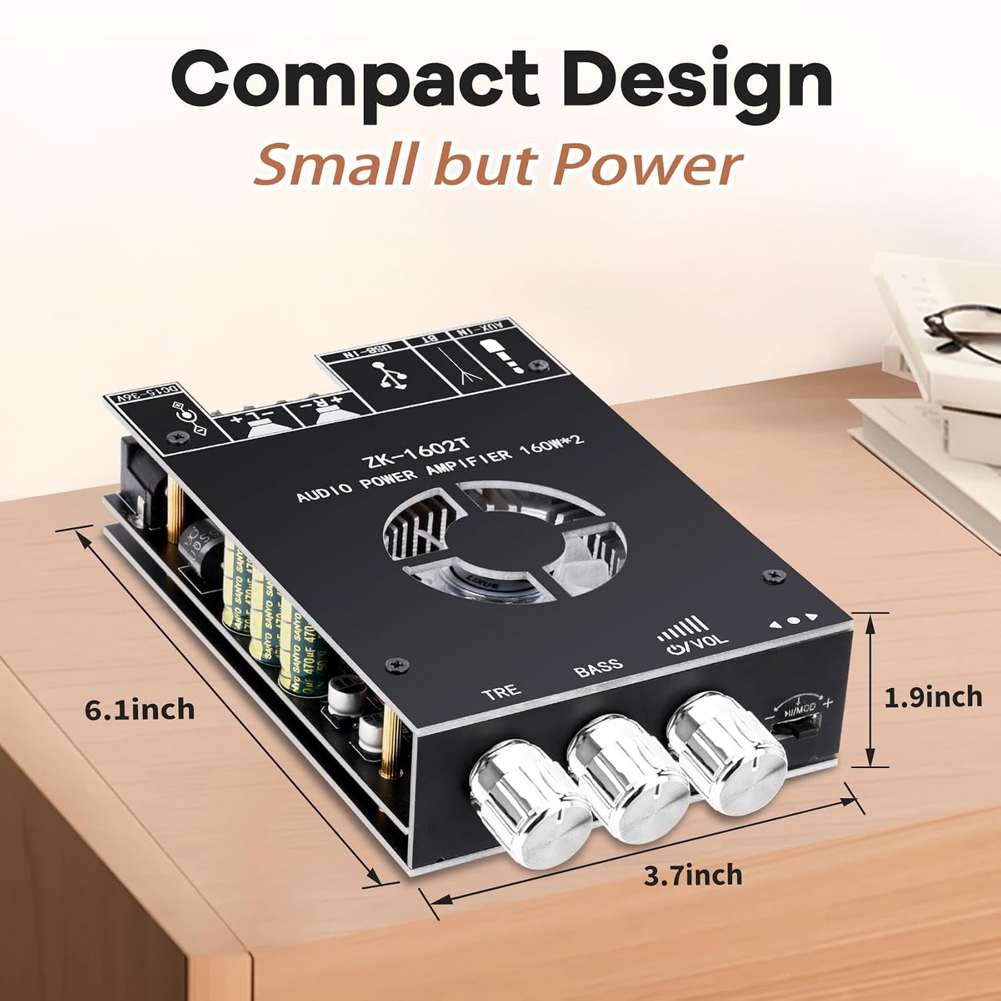 ZK-1602T Board,160W+160W 2.0 15-36V, Daakro Bluetooth Amplifier Channel Amp Board with Treble and Bass Control,DC