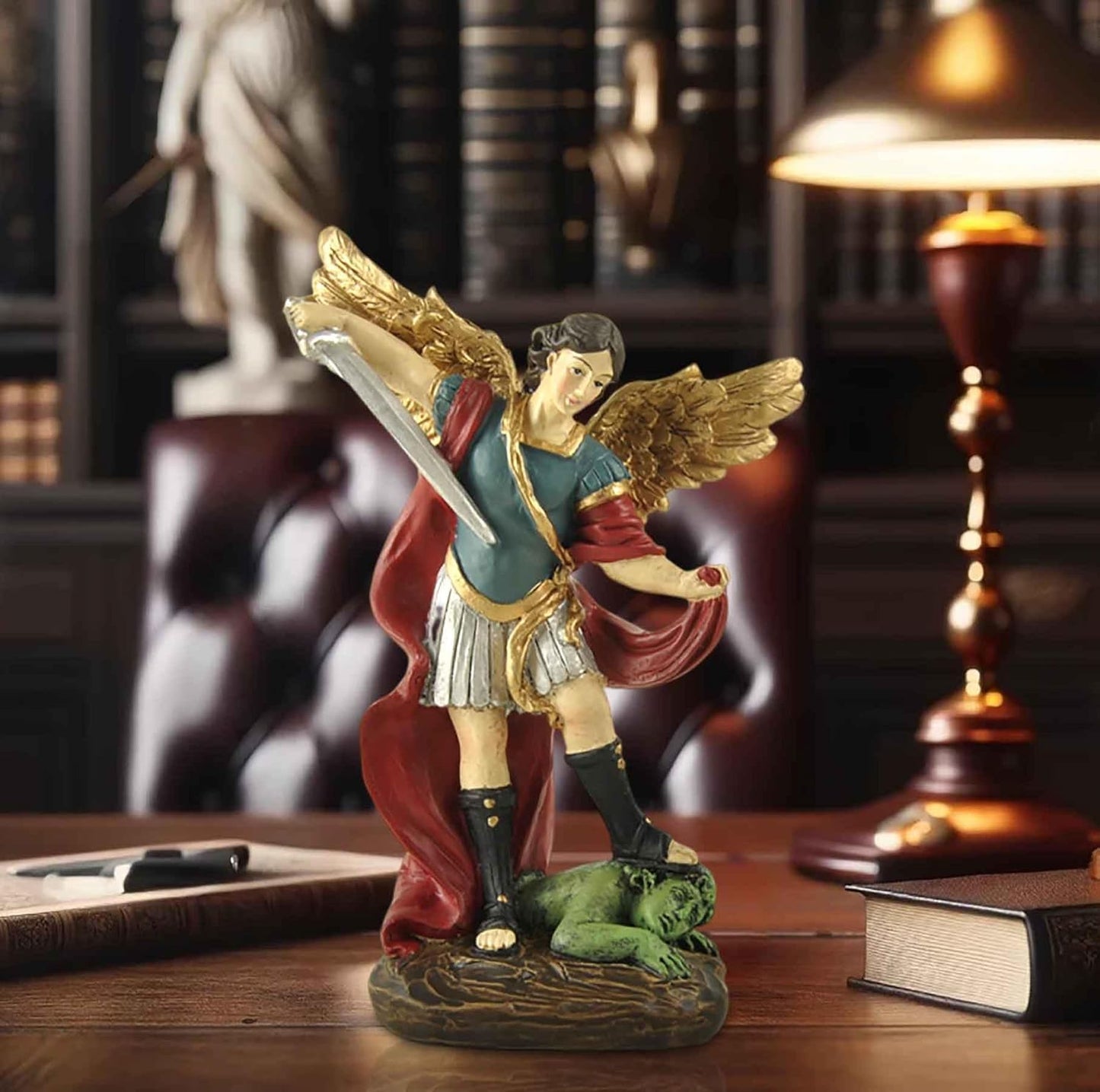 San Miguel Archangel Statue - Saint Michael Defeats Lucifer | Religious Collectible Angel Figurine, 5.31” H