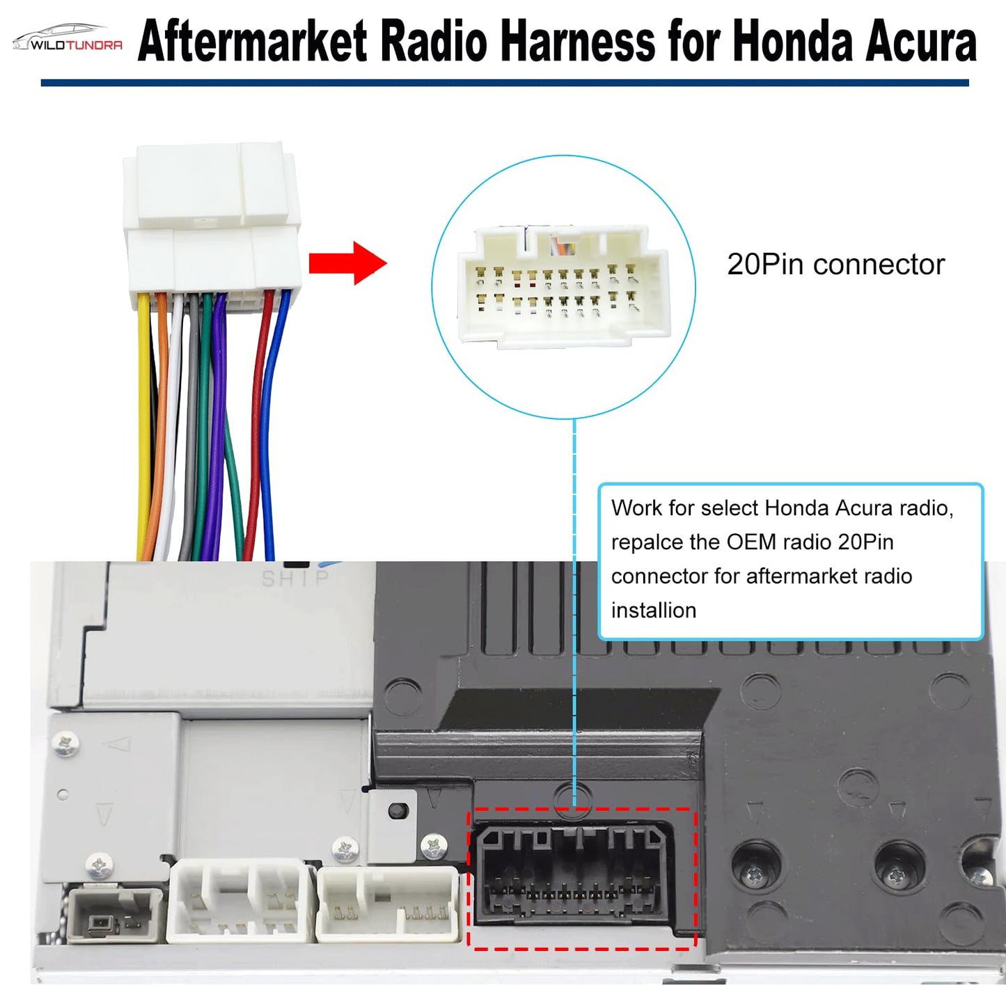 20Pin 1999-2011 1999-2008 2001-2008 Car Radio Wiring Harness for Honda Acura Suzuki Aftermarket Car Stereo Wiring