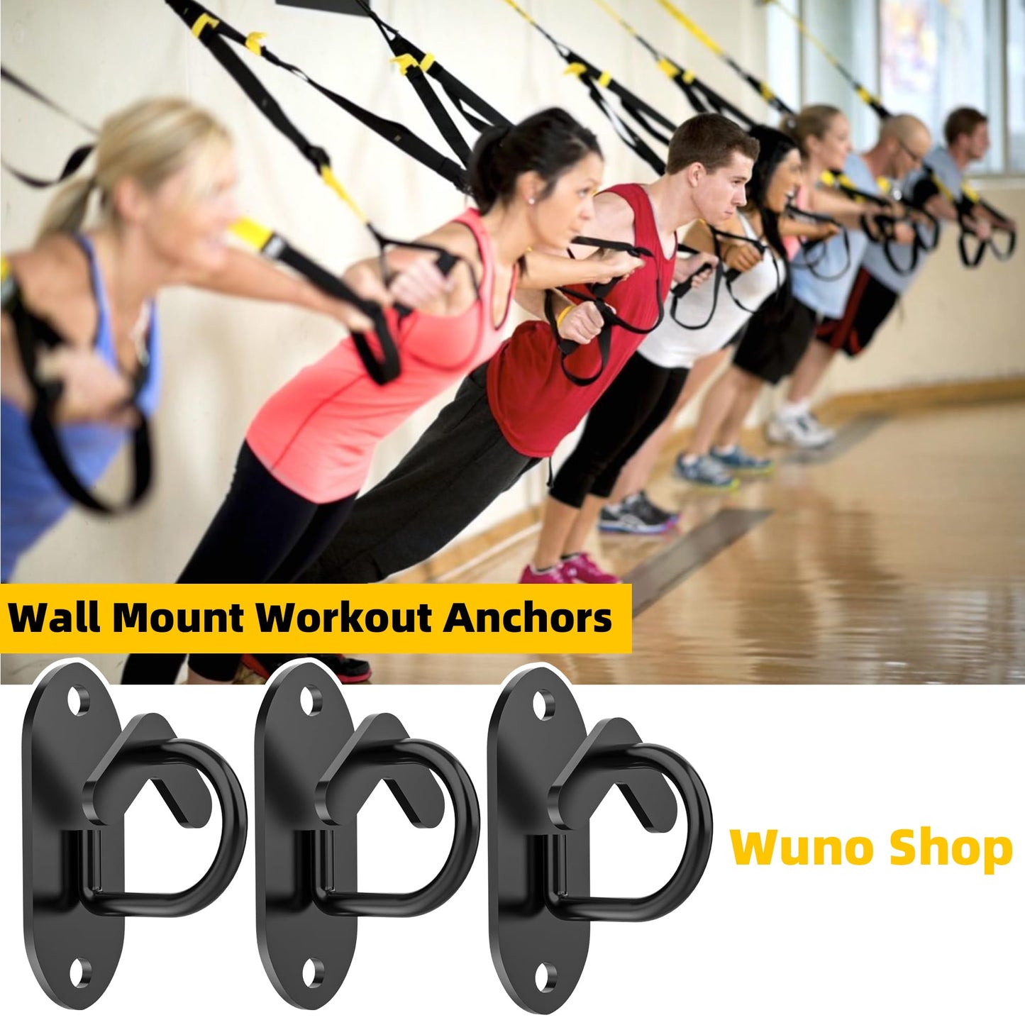 Wuno Shop 3 Pcs-Resistance Band Wall Anchors System, Wall Mount Workout Anchors for Exercise Bands, Space-Saving Home Gym Hooks for Different Levels Strength Training,Fitness-Black