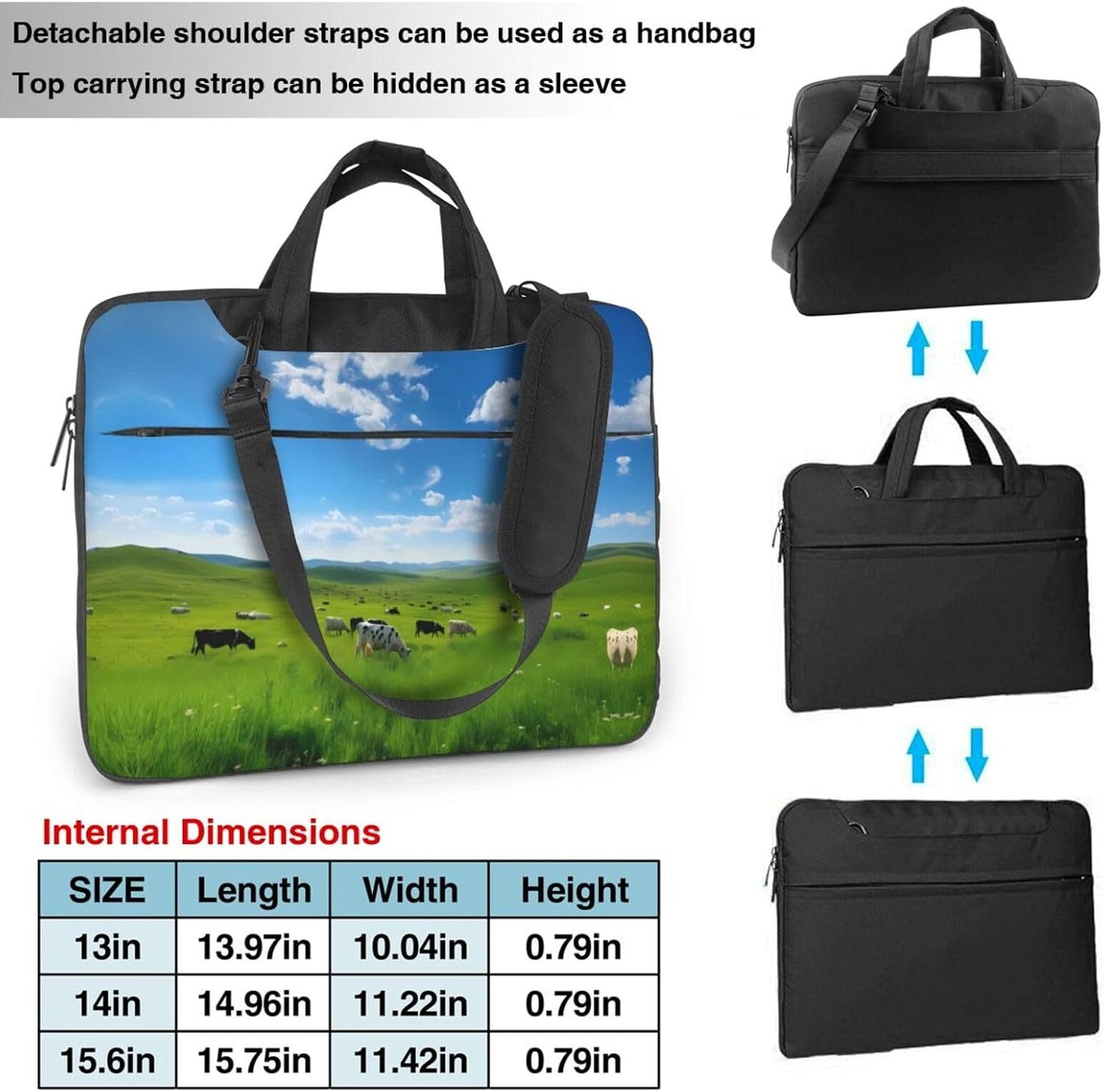MROWYC Stylish milk cow printed laptop crossbody bag, dual-purpose business briefcase, large capacity storage