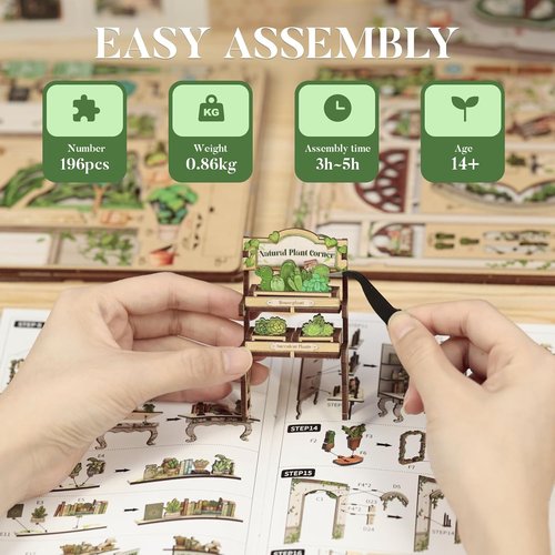 Fsolis Book Nook Kit - 3D Wooden Puzzle for Adults | 196 Pcs DIY Miniature House - Green Life's Bookshop Design