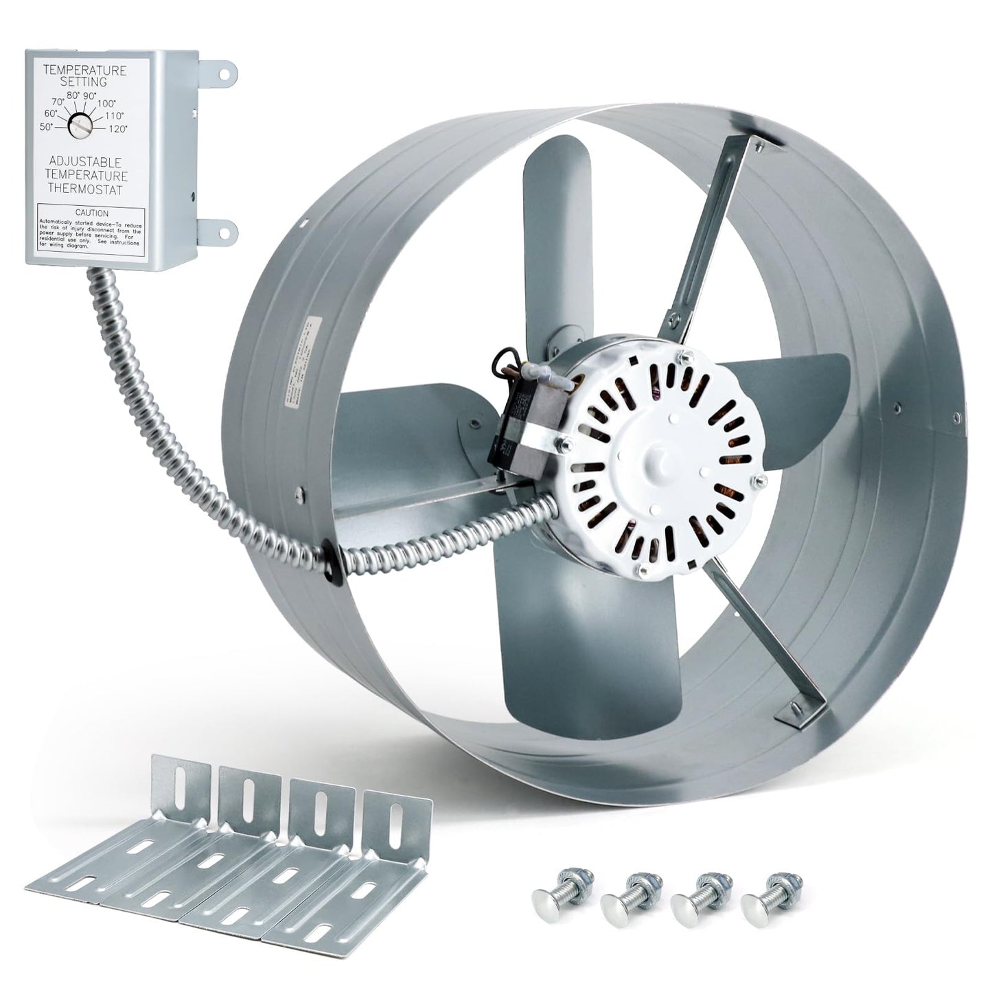 Aibabcue Gable Vent Attic Fan, 15" Exhaust Ventilation Fan with Adjustable Thermostat for Gable, Shed, Home, Garages, 1650 CFM, 1075 RPM, 2500 SQ. FT. Attic Ventilator (1650CFM)