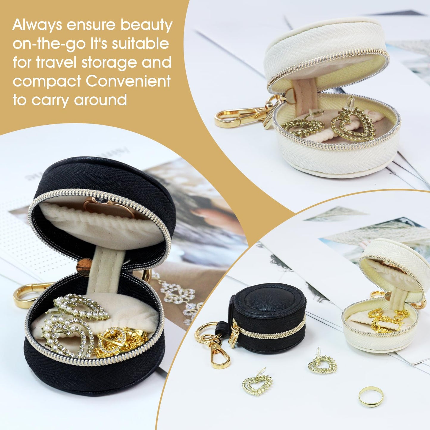 AUUTI Portable Ring Keychain Holder for Gym and Travel - White Jewelry Holder for Sports Bag, Compact Ring Earring Necklace Storage Case