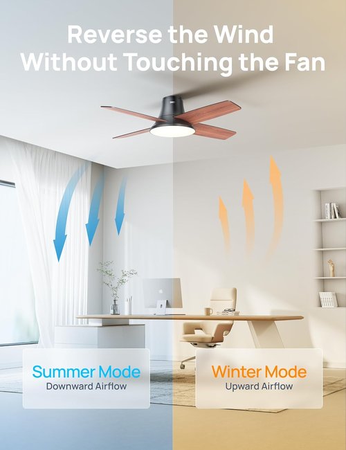 Dreo Ceiling Fan - 44 Inch Low Profile with Lights & Remote | Quiet Reversible Motor, 6-Speed, Dimmable LED