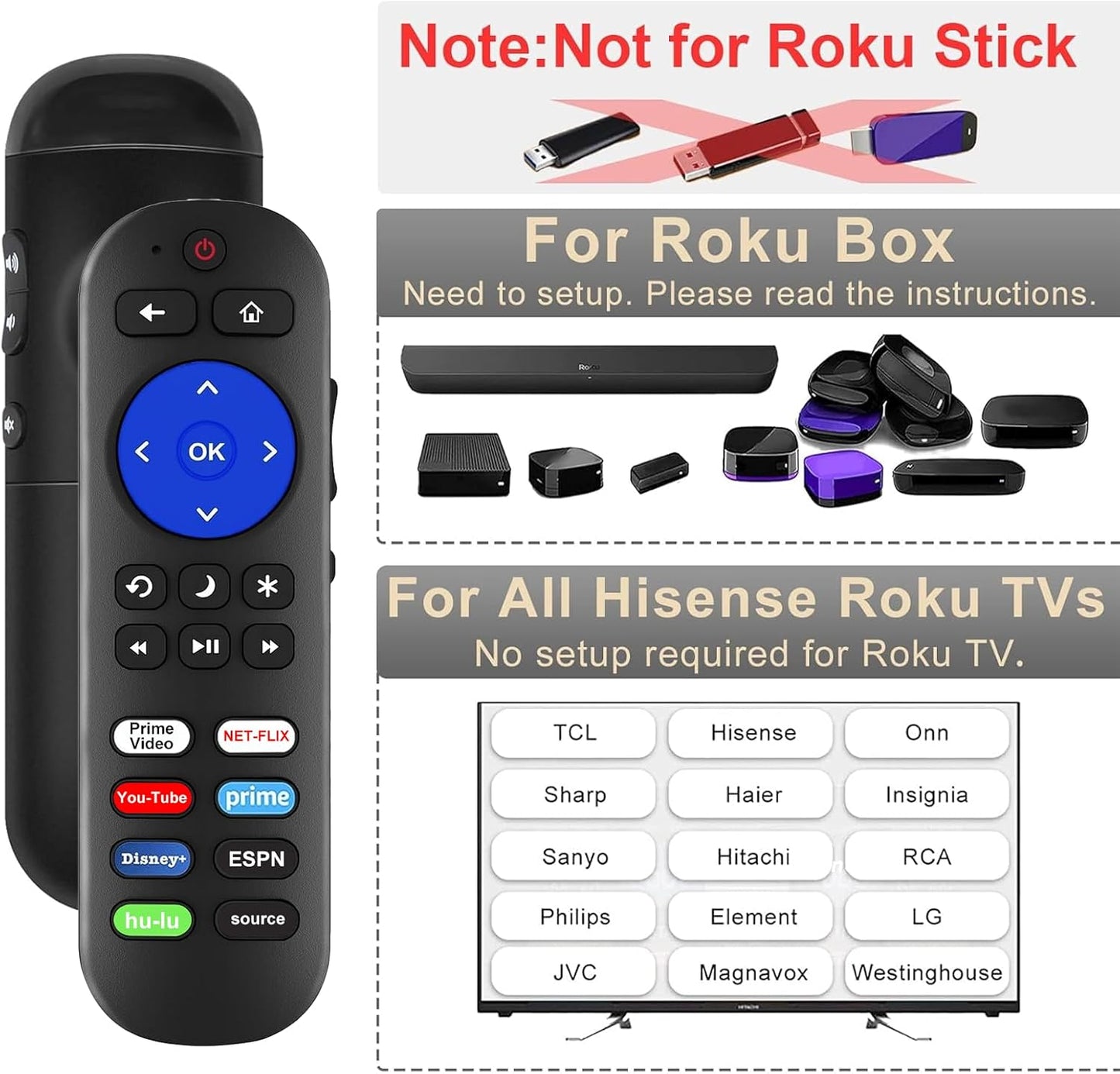 Yimaut TV Legs for Hisense TV Stand with Remote Compatible with Hisense Roku TV & Roku Players, Not for All, Base Stand