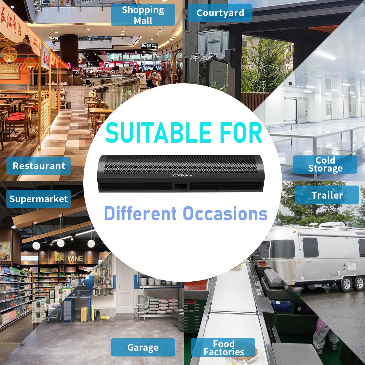 HXCOCKCROW 36’’ Air Curtain for Doors Commercial,【New Upgrade】 Matte Black Air Door Fan with Door Magnetic Switch for Home Restaurant Shop Garage, High Power & Slim 2-Speed Indoor Air Fly Fan