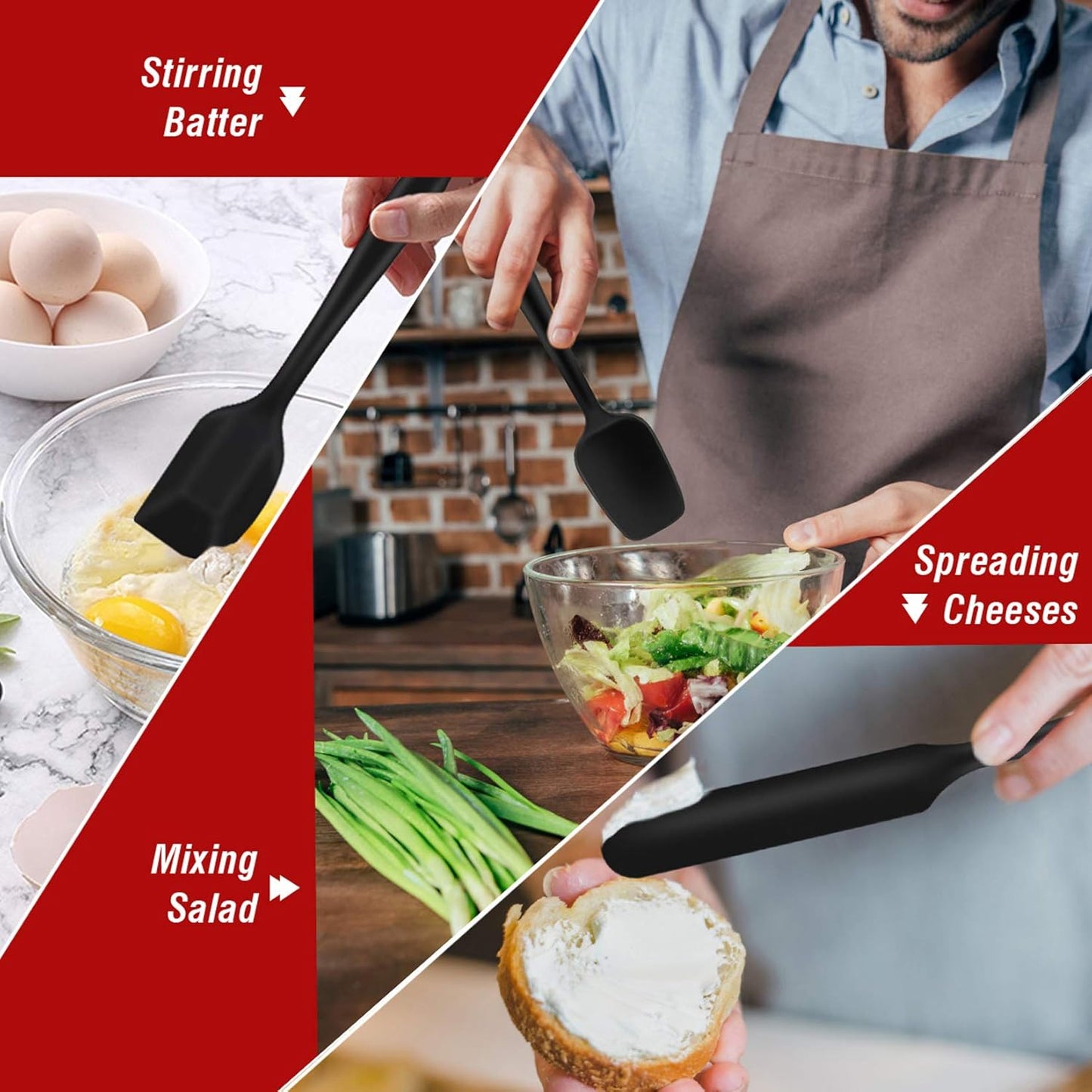 P&P CHEF Silicone Spatula Set - 7 Heat-Resistant Kitchen Utensils for Non-Stick Cooking | Flexible & Dishwasher Safe, Black