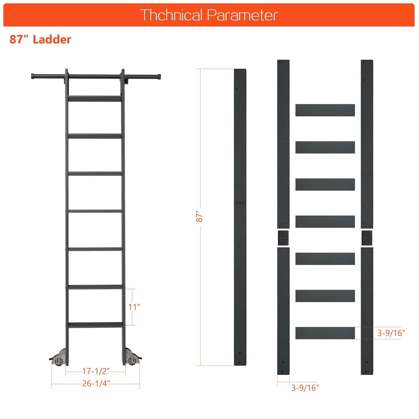87" Sliding Library Ladder, Black +12FT Rolling Track Kit