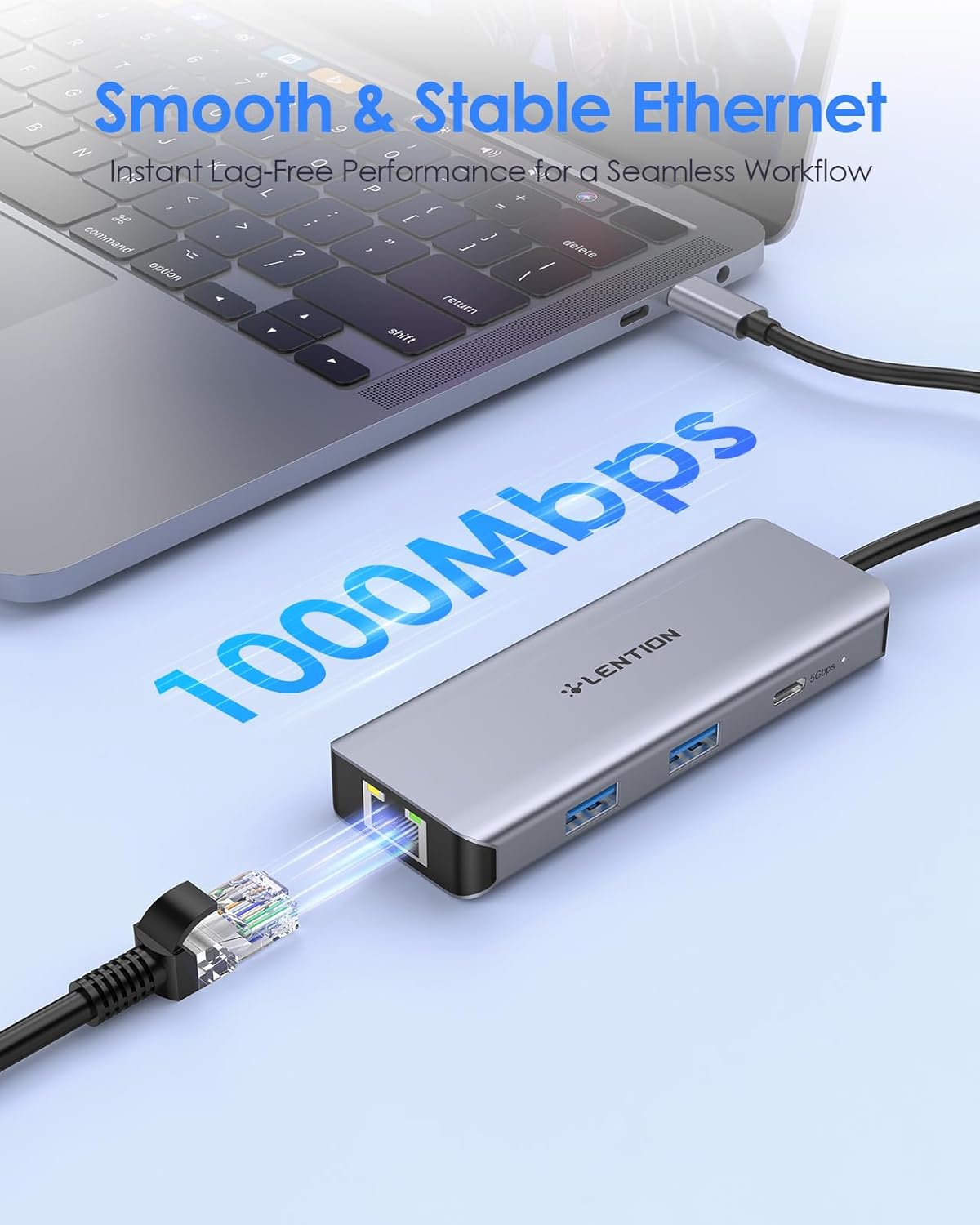 LENTION 6-in-1 4K@60Hz 100W 3X 3.0 (C26, USB C Hub with Gigabit Ethernet, HDMI, PD Fast Charging, USB Docking Station