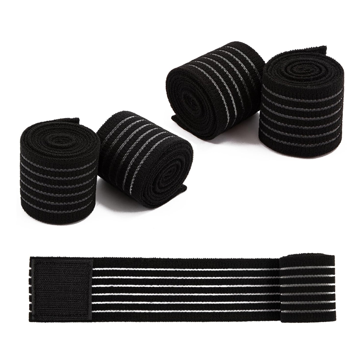 4-Pack Elastic Ice Pack Straps with Hook & Loop, 35.5"x2" Reusable Fastening Bands for Cold/Hot Therapy, Comes with Adjustable Extension Straps,Reusable Ice Belt Extender (Black)