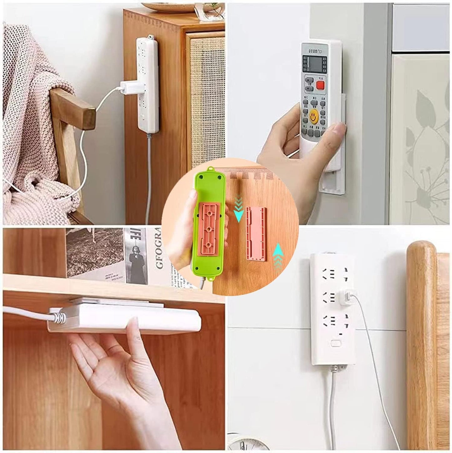 CHNLML 12PCS 8 Power Strip Holder, Adhesive Punch-Free Socket Holder, Self Adhesive Socket Desktop Fixer, Socket Holder