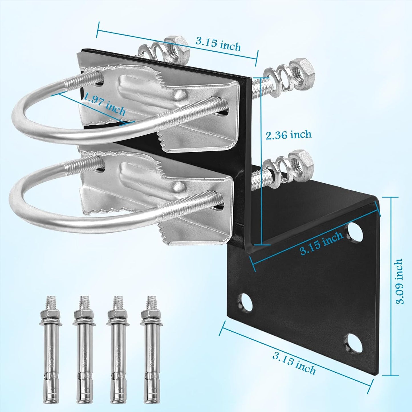 2 Sets XRDS-RF Antenna Mount Kits - Black-Coated Pole Mount Bracket with Double U-Bolts Clamp V Jaw Bracket for Outside