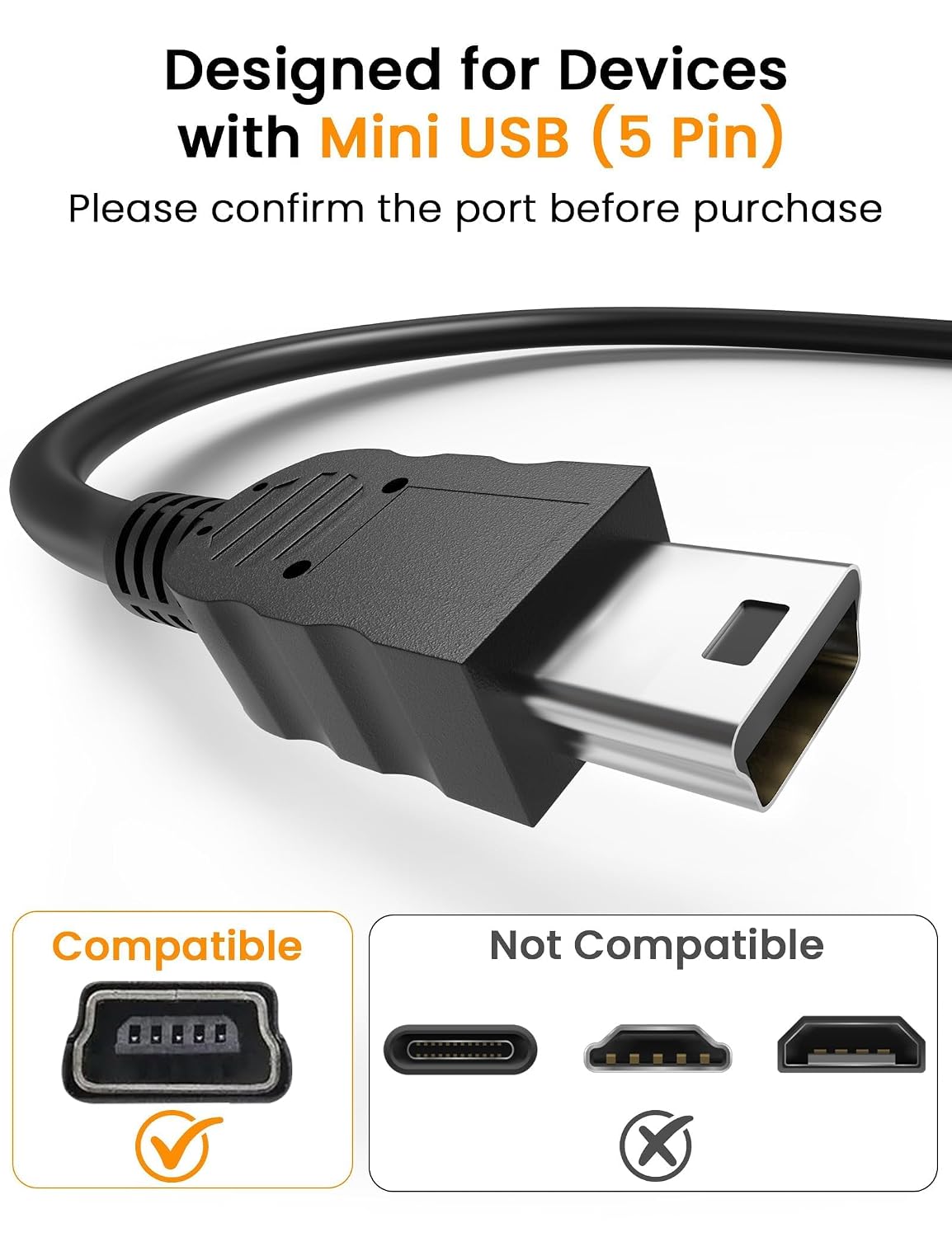 53 2.0 3.3ft Sinoacc Mini USB Cable Compatible with Garmin GPS Charger Cable for Drive Nuvi Drivesmart Driveassist Dezl