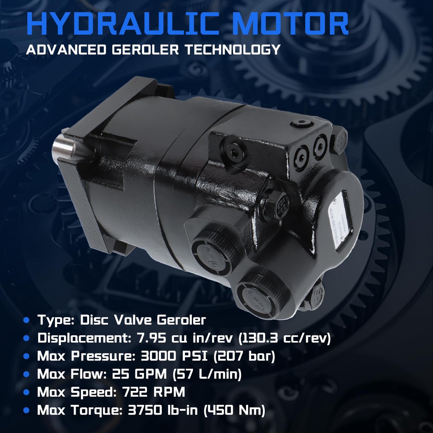 SINOCMP 109-1101-006 Hydraulic Motor Replacement for Eaton Char-Lynn 4000 Series, 7.95 cu in/rev Displacement 4-Bolt SAE-B Mount 1.25 Inch Keyed Shaft, 722 RPM 3000 PSI High Torque Low Speed Motor
