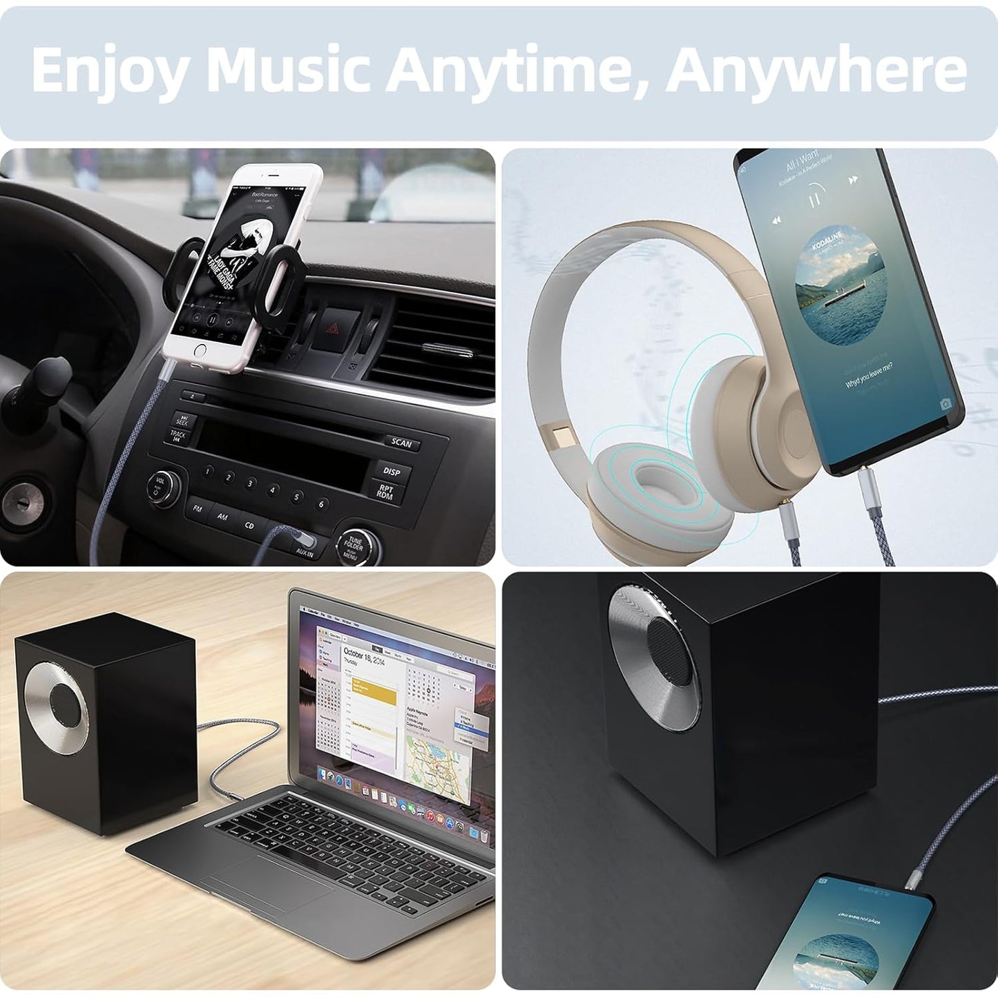 3.5mm (3.3ft/1m) Henrety Nylon Braided Aux Cable - Male to Male Audio Auxiliary Cord for Headphones, Car, Home Stereos