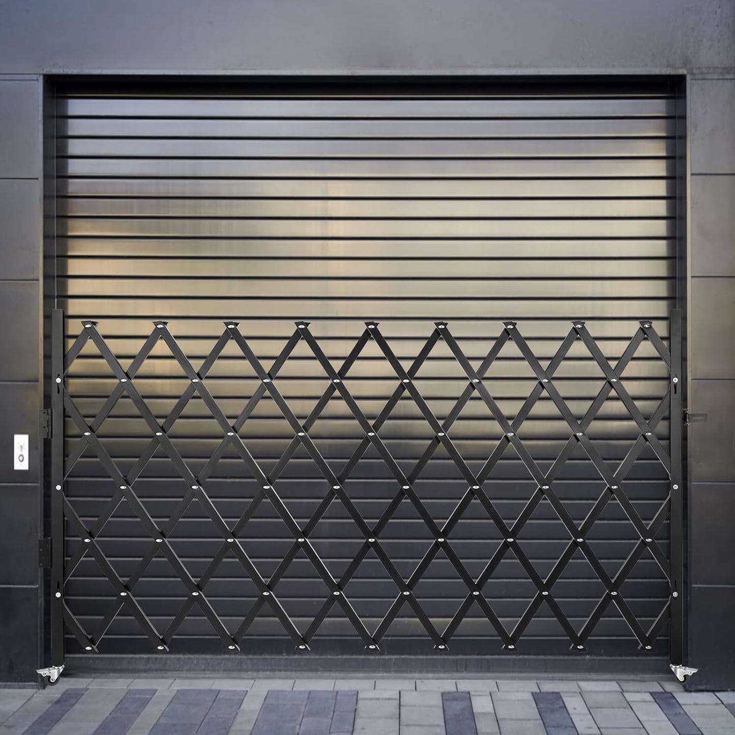 Single Folding Security Gate, Expandable Scissor Accordion Gate with 360° Swivel Casters, Barricade Gate Lockable Steel Retractable Gates for Garage, Warehouse, Doorway & Pool (52" H x 74" W)