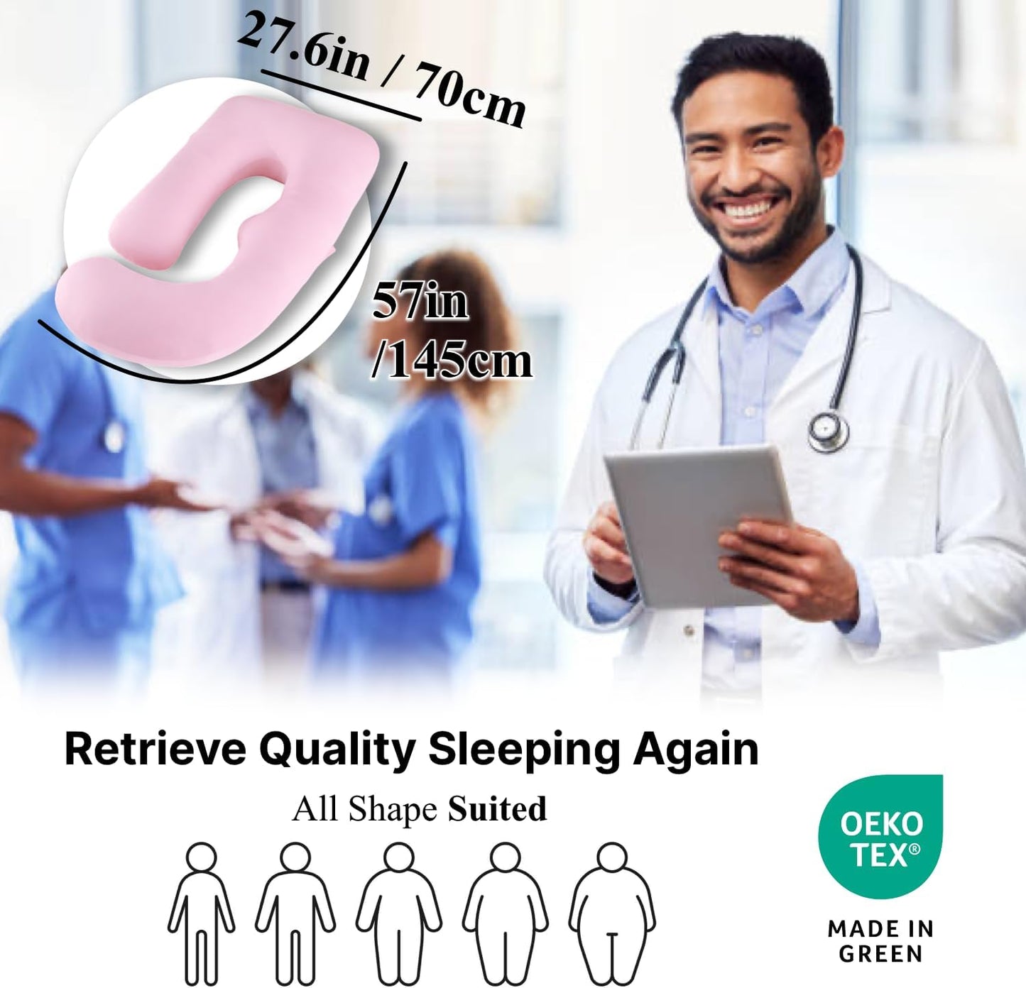 Allopera Pregnancy Pillow - Full Body 57-Inch Maternity Pillow with Removable Cover | Sleep Support for Pregnant Women, Pink