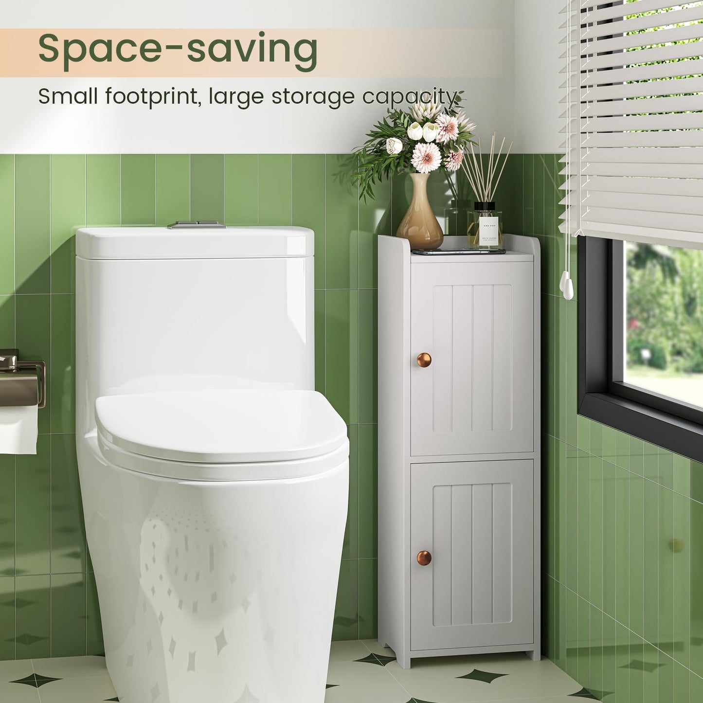 Snughome Bathroom Storage Cabinet, Small Bathroom Cabinet with 2 Doors & Adjustable Shelf, Narrow Toilet Paper Cabinet for Small Spaces, White, 7.9" D x 9.8" W x 29.5" H
