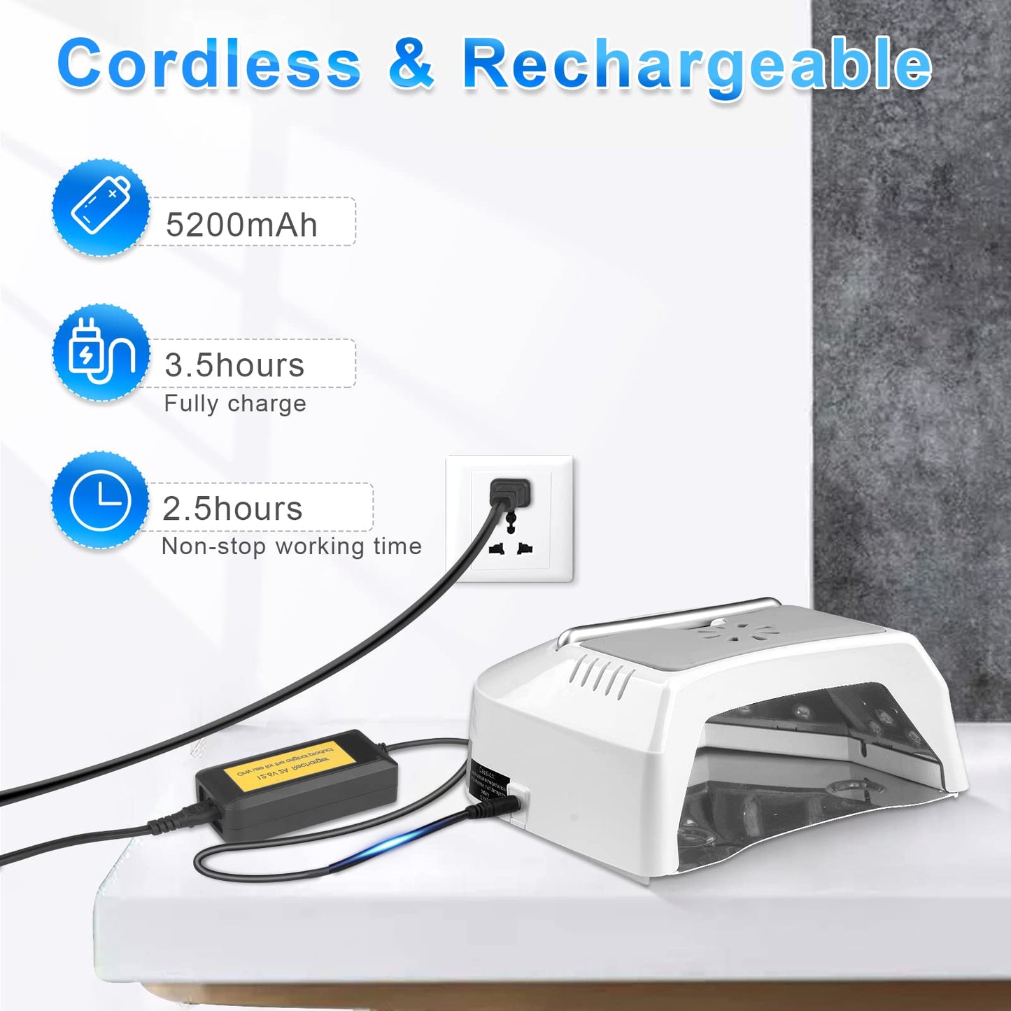 Professional UV Led Nail Lamp Cordless, 72W UV Lights for Gel Nails with Fan, IMENE Rechargeable Nail Dryer with Portable Handle Perfect for Salon Home Nail Art（White）
