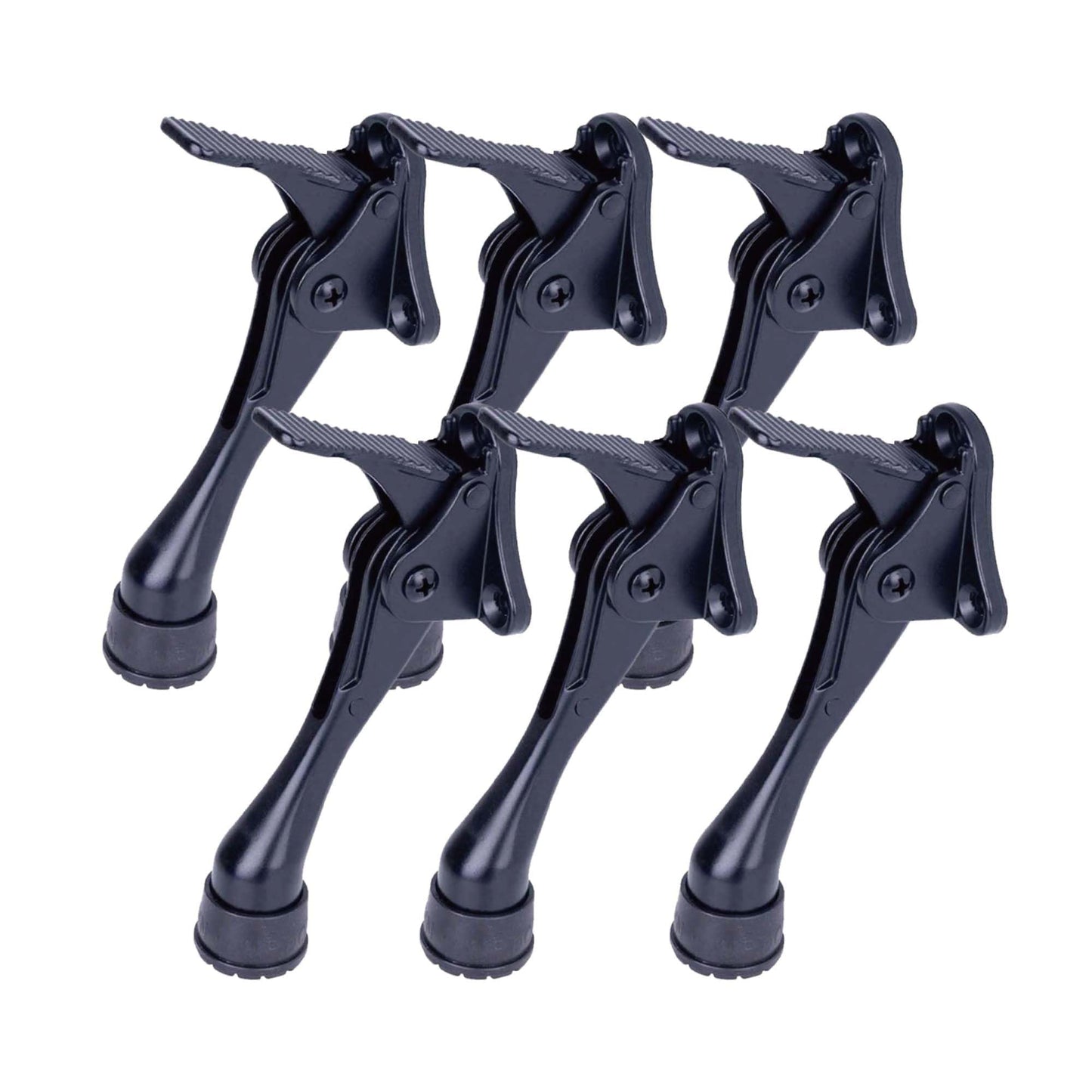 HASHI 4 Inch Kickdown Door Stopper, One Touch Step-On Door Holder (No Bending), Adjustable Height Rubber Tip for Commercial & Home, Easy Install (Black, 6 Pack)