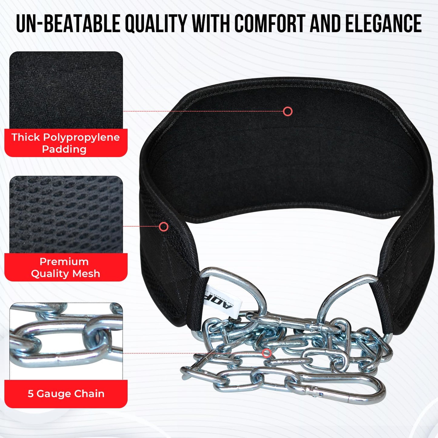 AQF Dip Belt for Weightlifting - Weight Belt with 36" Heavy Duty Steel Chain - Neoprene Padded Back Support Gym Lifting Belt for Powerlifting, Bodybuilding, Squat, Fitness & Pull up Training