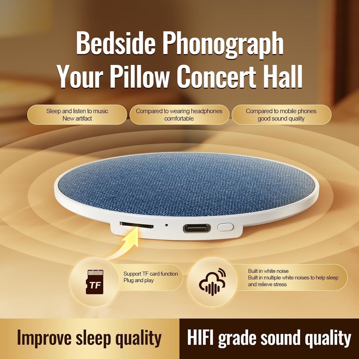 LIDEEYA Pillow Speaker, Bluetooth Pillow Speaker for Sleeping with White Noise, Under Pillow Speaker, Ultra-Thin