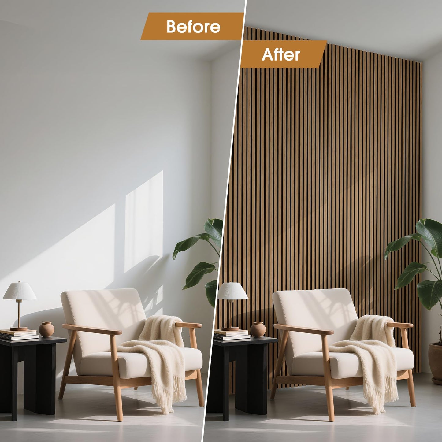 LARWORKS Wood Slat Wall Panels 2 Pack 106" x 23.6", Acoustic Wooden Panel for Wall, Soundproof 3D Fluted Panels for Interior Wall Decor, Living Room, Bedroom - Teak (Cover Approx.35 sq.ft)
