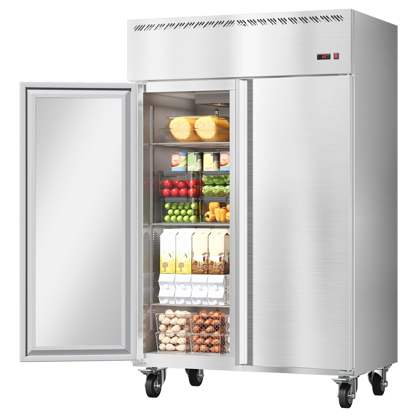 48 Inch Wide Commercial Refrigerator, 36 Cu.ft Upright Refrigerator Only No Freezer, 2 Door 2 Section industrial fridge with Auto Defrost & 6 Adjustable Shelves for Restaurant, Bar, Kitchen, Shop